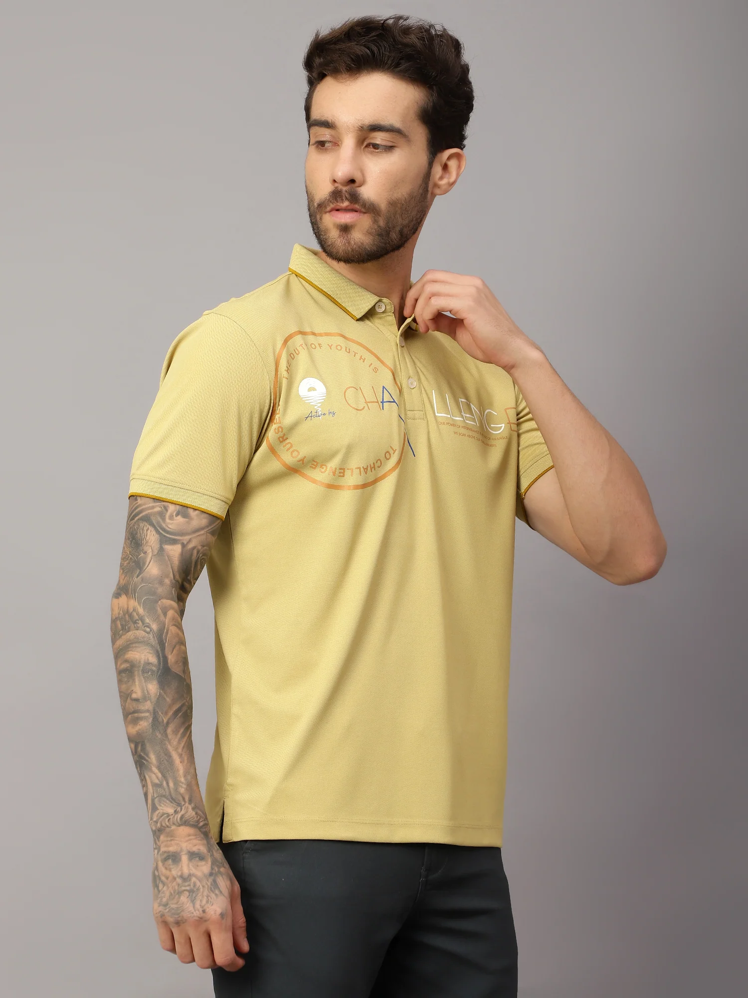 T-Shirt for Men | Breathable & Soft with Color Fastness Regular Fit Polo Neck Poly Cotton Fabric Printed Pattern - Image 3