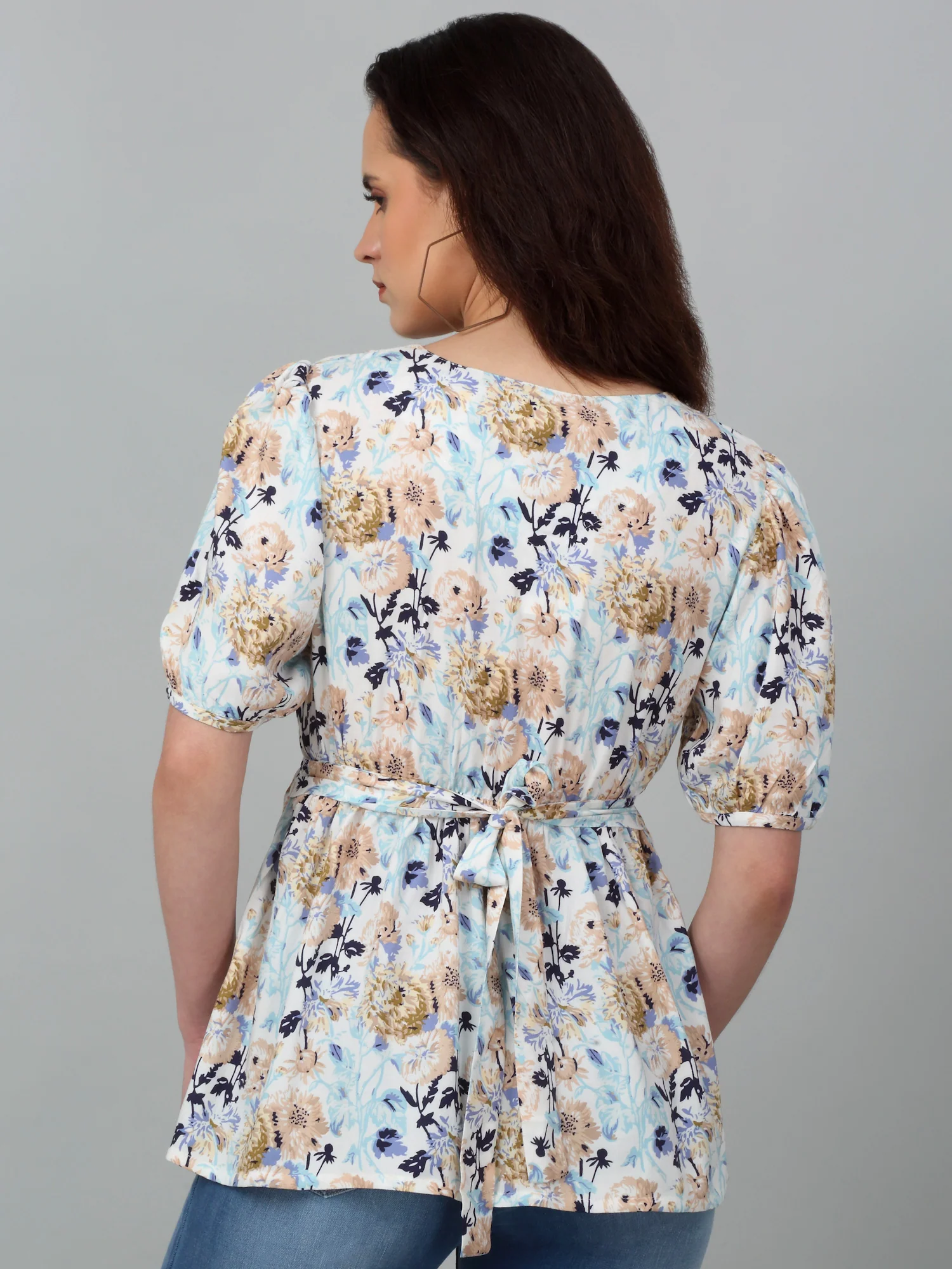 Women's Casual  Multi Colr Floral Print V neck Top - Image 2