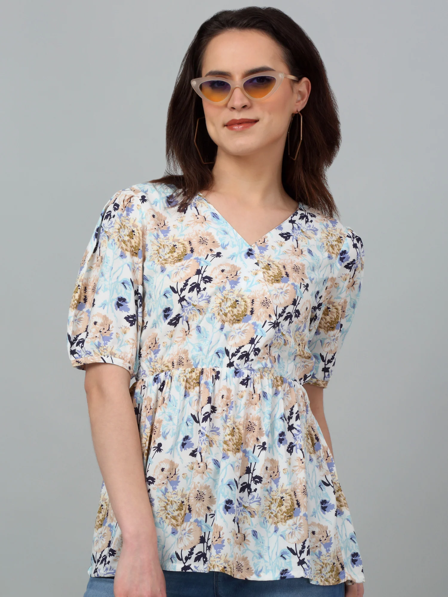 Women's Casual  Multi Colr Floral Print V neck Top - Image 6