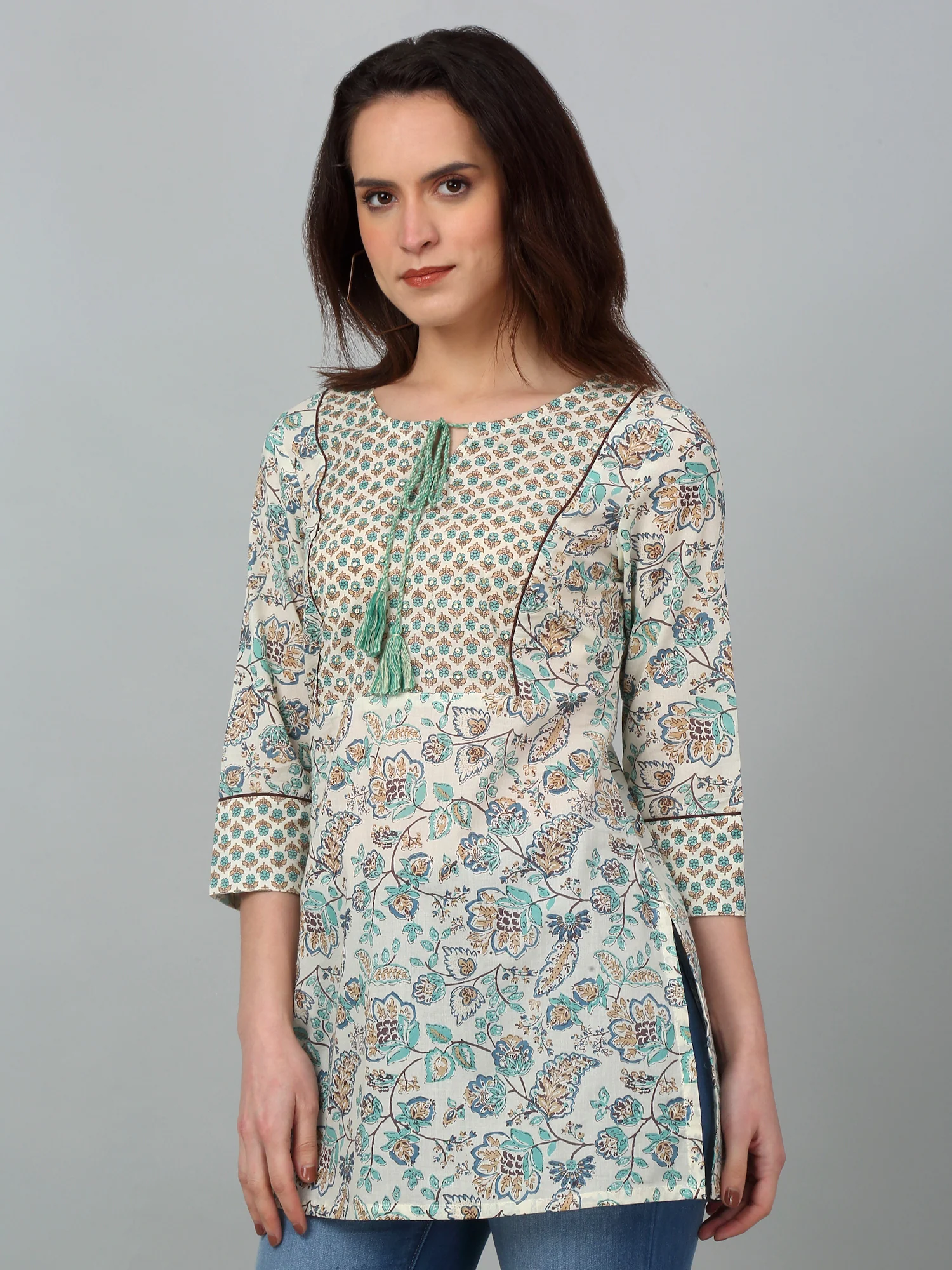 Women's  Round Neck With Tie Pp Multi Color All over Printed Short Length Kurti - Image 4
