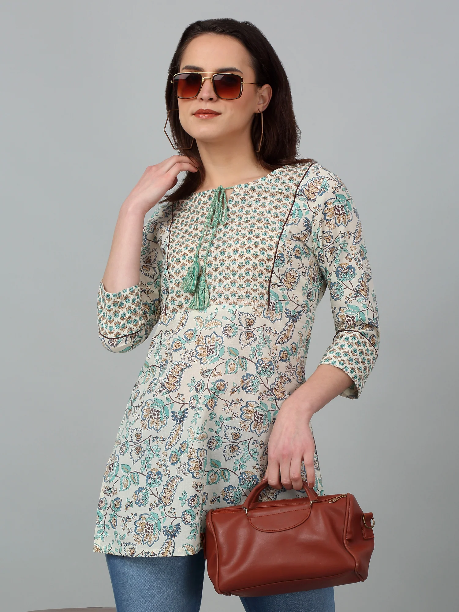 Women's  Round Neck With Tie Pp Multi Color All over Printed Short Length Kurti - Image 6