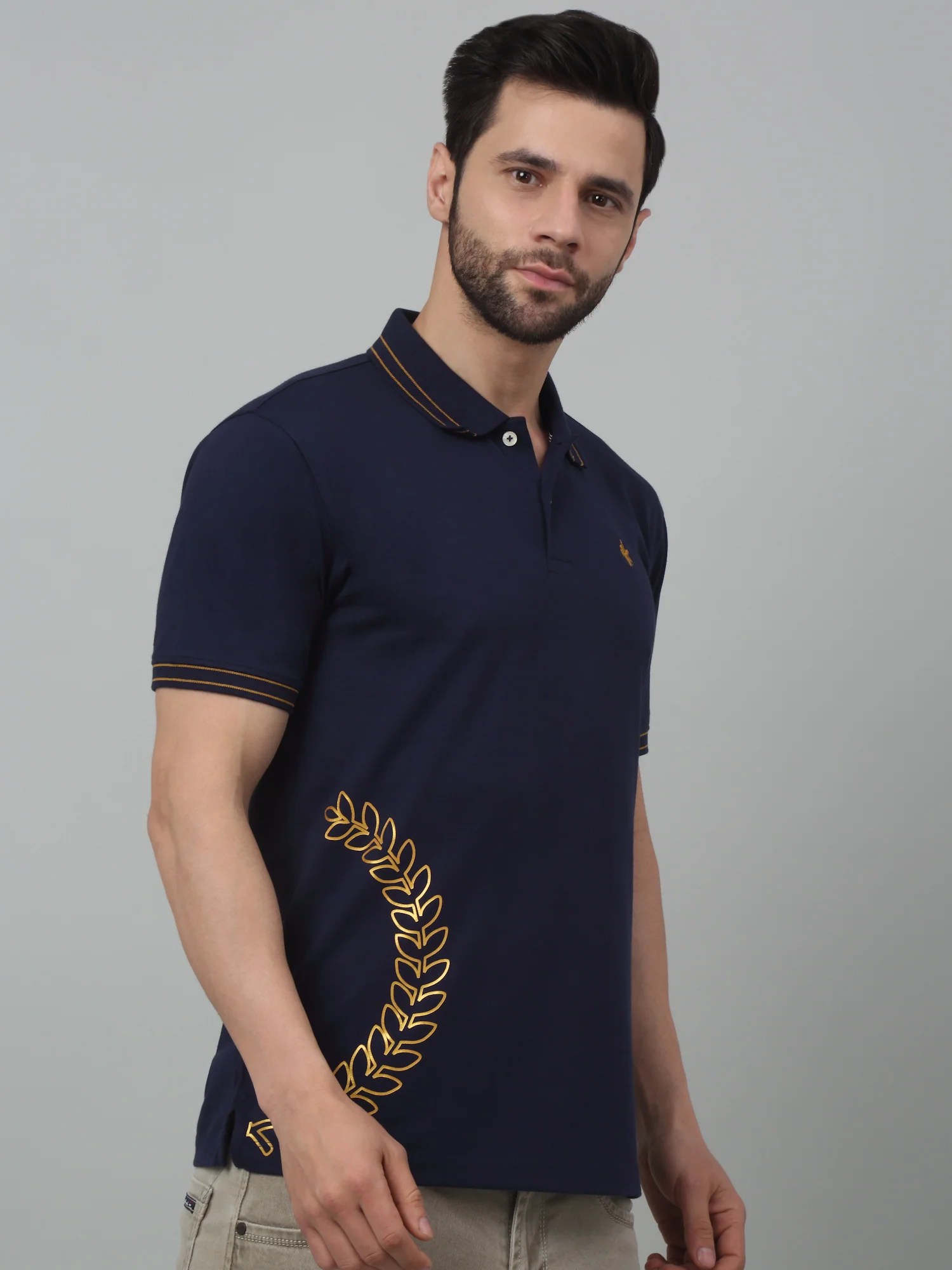 T-Shirt for Men | Breathable & Soft with Color Fastness Regular Fit Polo Neck Poly Cotton Fabric Printed Pattern - Image 3
