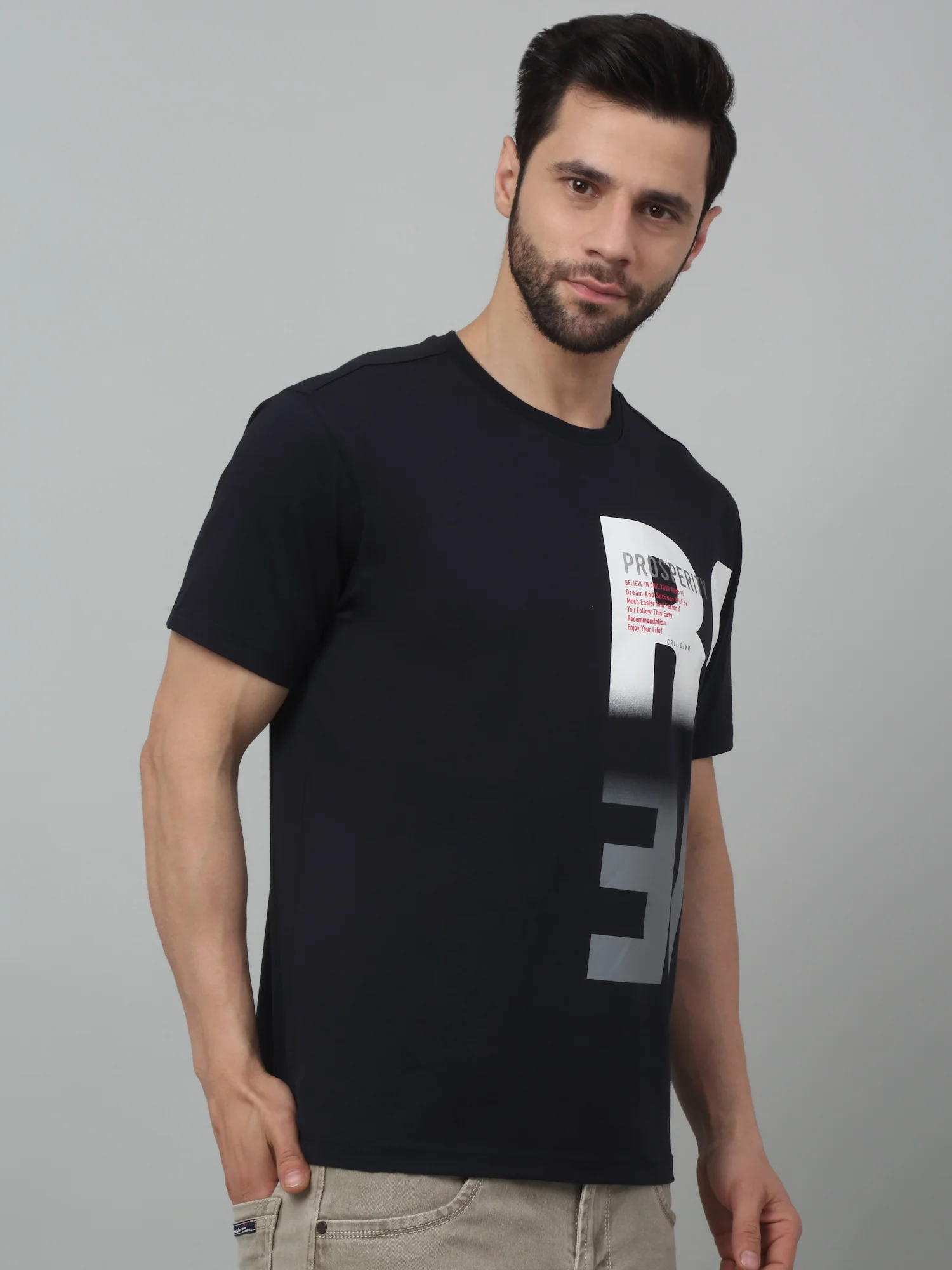 T-Shirt for Men | Breathable & Soft with Color Fastness Regular Fit Round Neck Cotton Blend Fabric Printed Pattern - Image 3