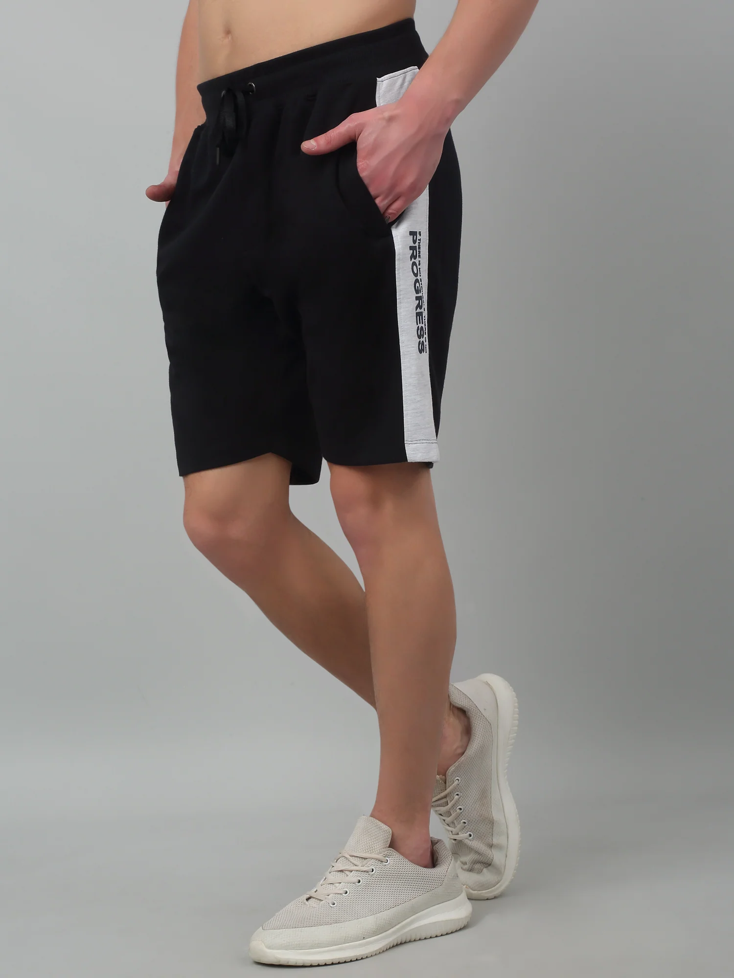 Navy Blue Solid Above Knee Drawstring Bermuda For Men - Image 4
