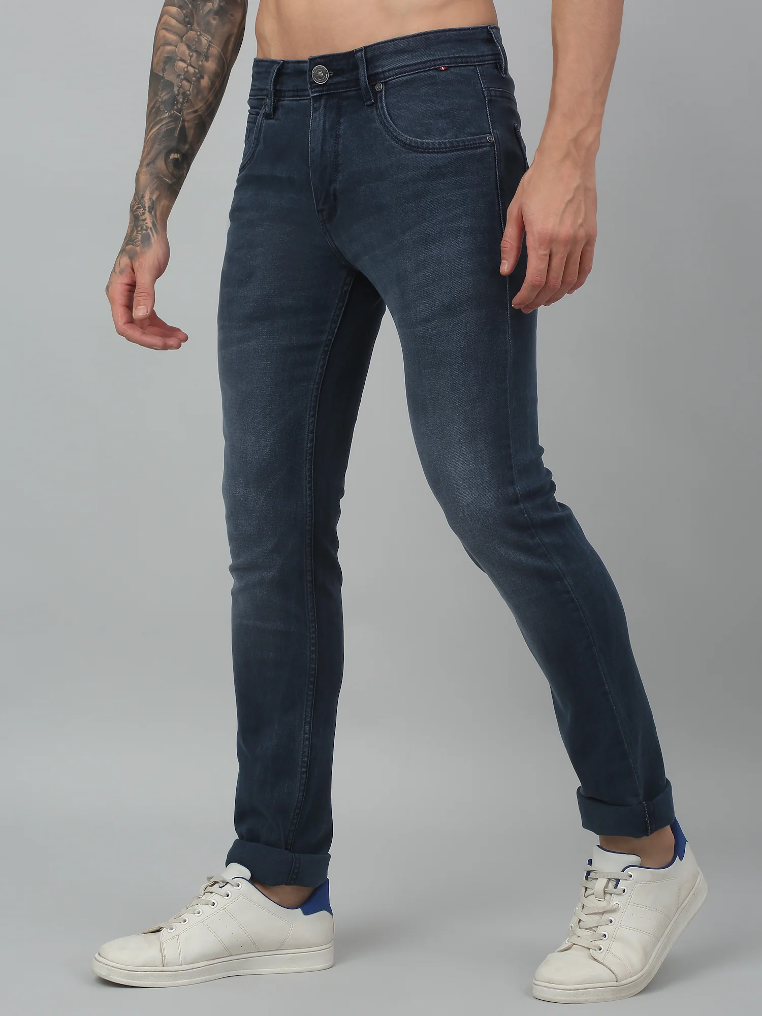 Denim Jeans for Men l Breathable & Soft with Color Fastness Ultra Narrow Fit Cotton Fabric Solid Pattern Button Closure - Image 3