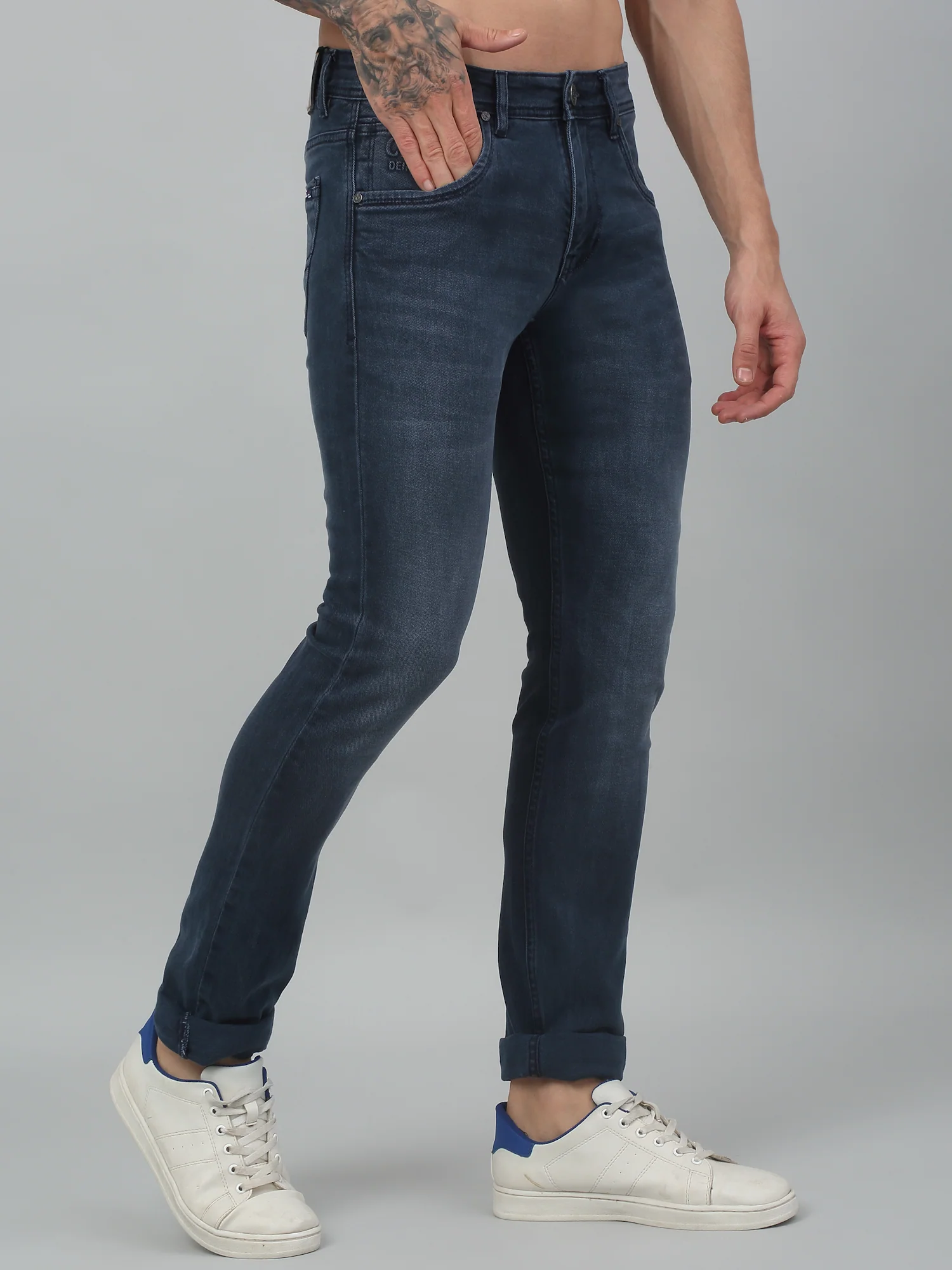 Denim Jeans for Men l Breathable & Soft with Color Fastness Ultra Narrow Fit Cotton Fabric Solid Pattern Button Closure - Image 4