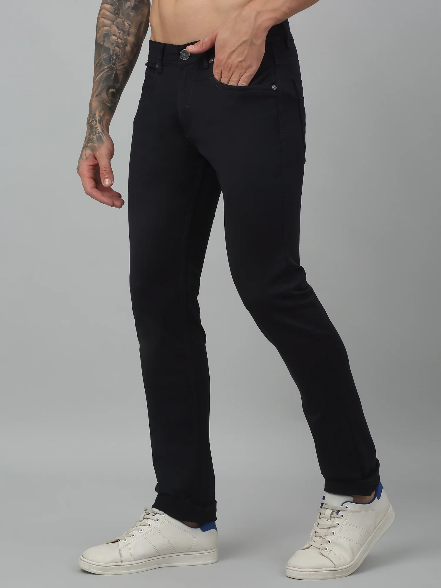 Denim Jeans for Men l Breathable & Soft with Color Fastness Ultra Narrow Fit Cotton Fabric Solid Pattern Button Closure - Image 2
