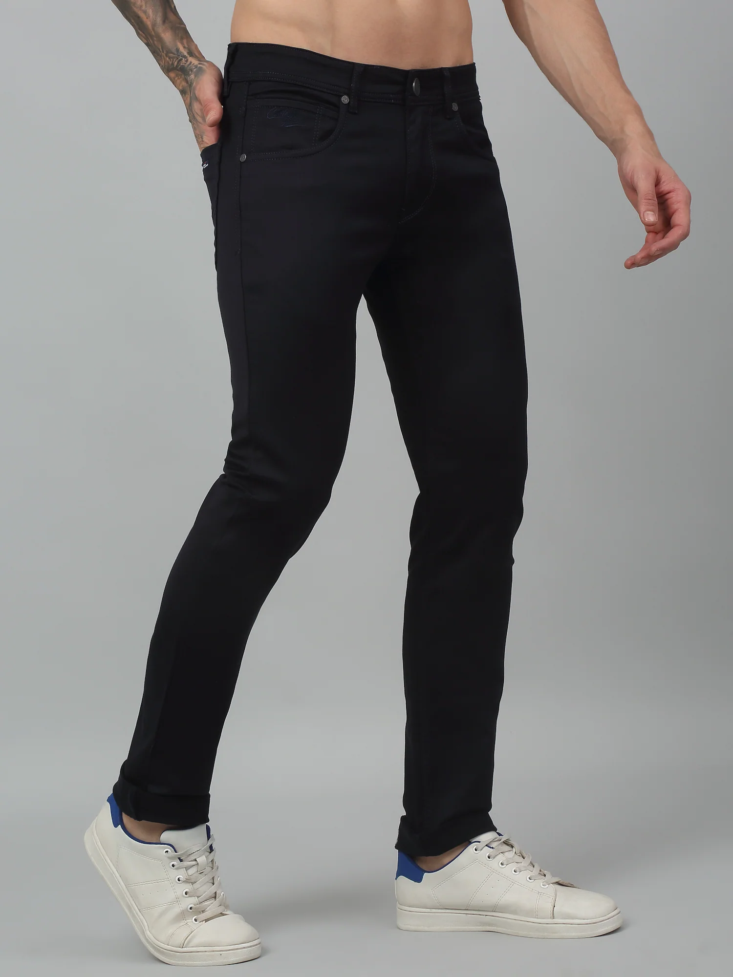 Denim Jeans for Men l Breathable & Soft with Color Fastness Ultra Narrow Fit Cotton Fabric Solid Pattern Button Closure - Image 3