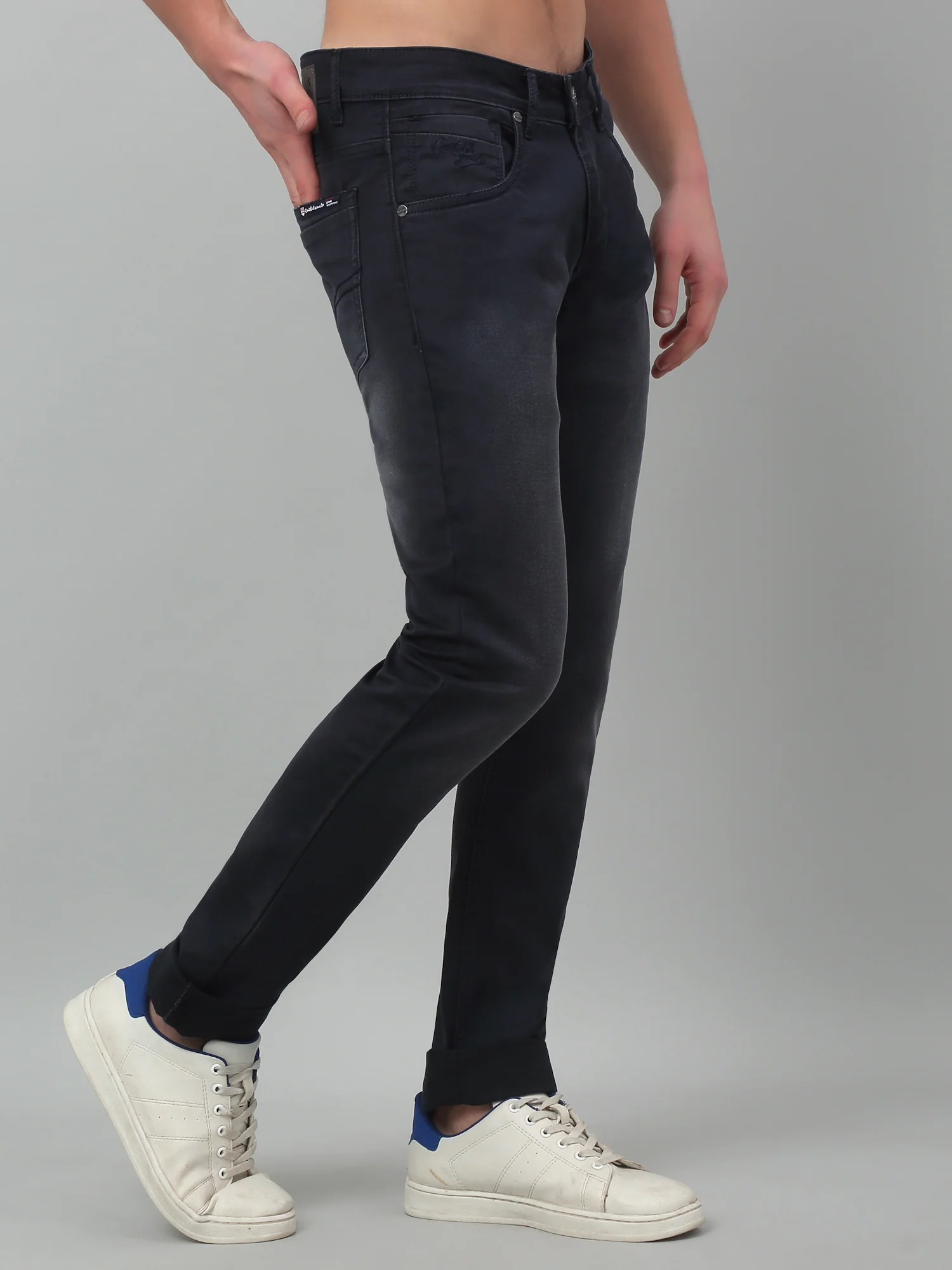 Denim Jeans for Men l Breathable & Soft with Color Fastness Ultra Narrow Fit Cotton Fabric Solid Pattern Button Closure - Image 3