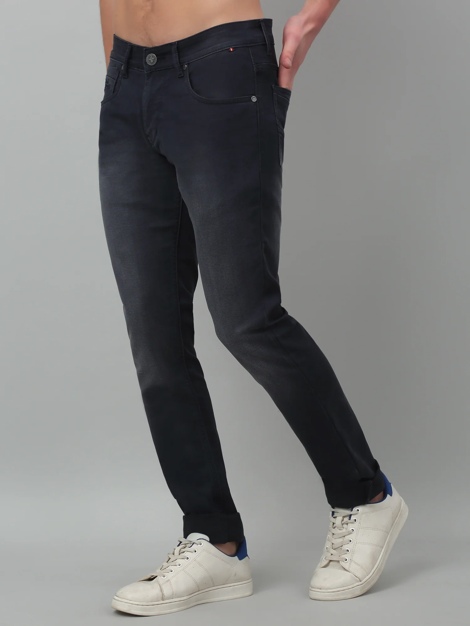 Denim Jeans for Men l Breathable & Soft with Color Fastness Ultra Narrow Fit Cotton Fabric Solid Pattern Button Closure - Image 4