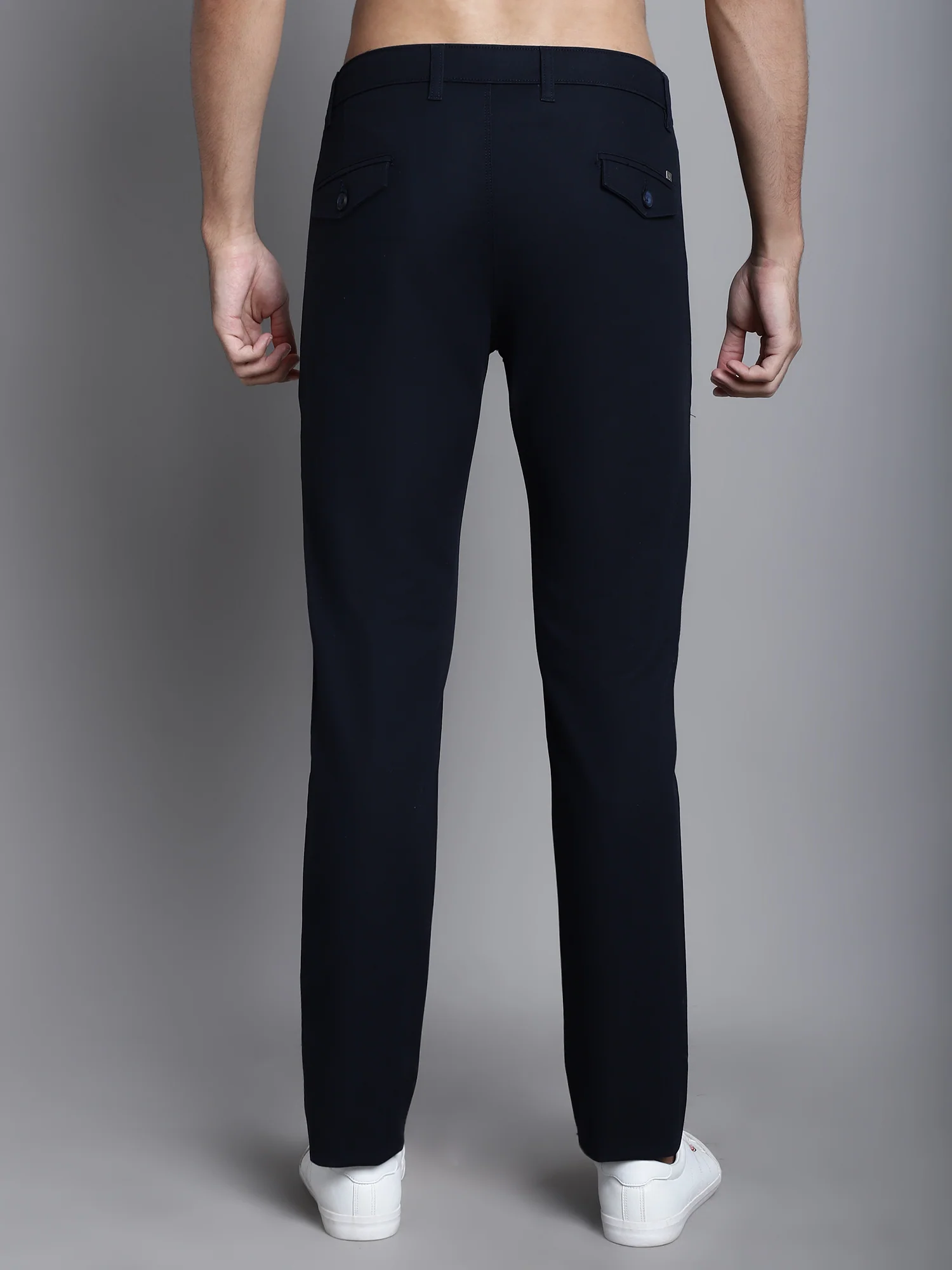 Men's Casual Flat front Navy Blue  Trousers - Image 2
