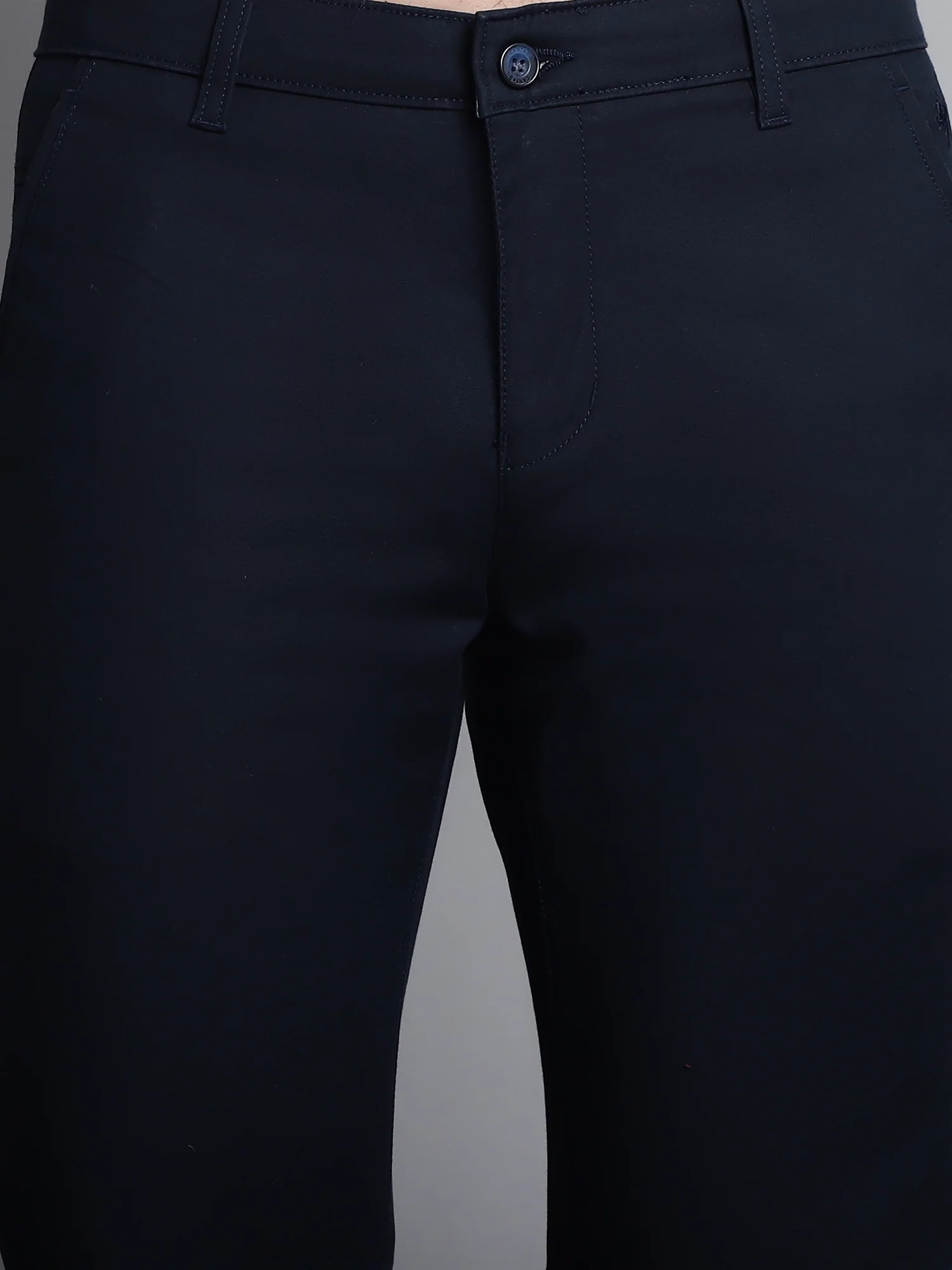 Men's Casual Flat front Navy Blue  Trousers - Image 6