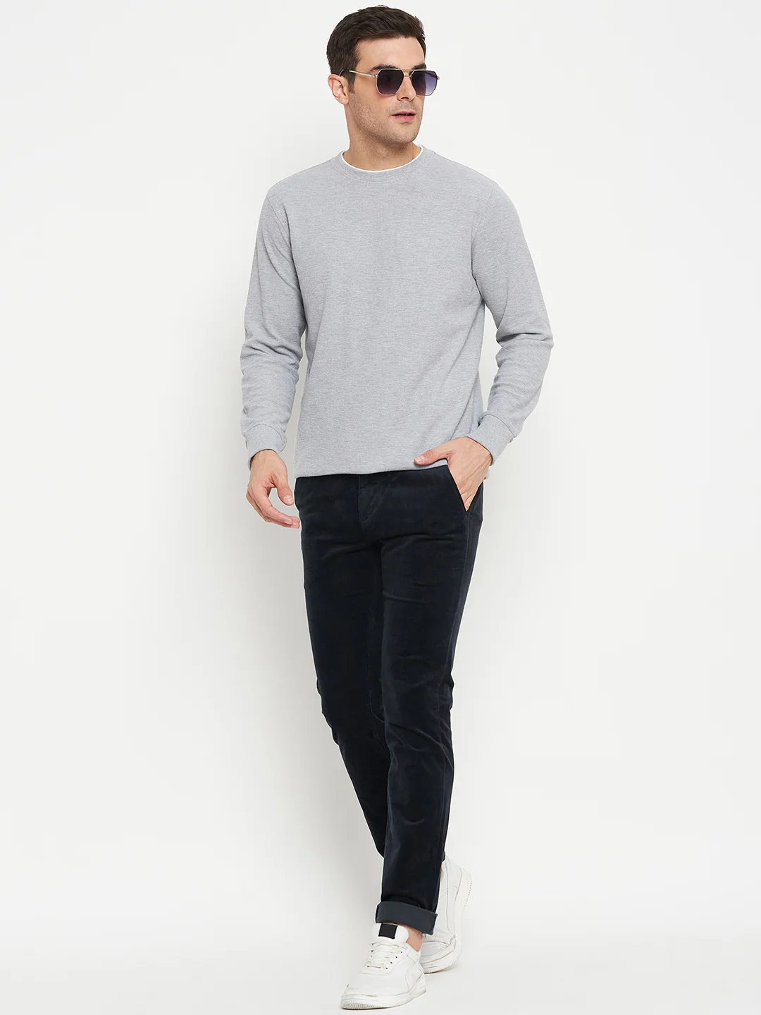 Men's Casual Flat front Navy Blue Corduroy Trousers - Image 2