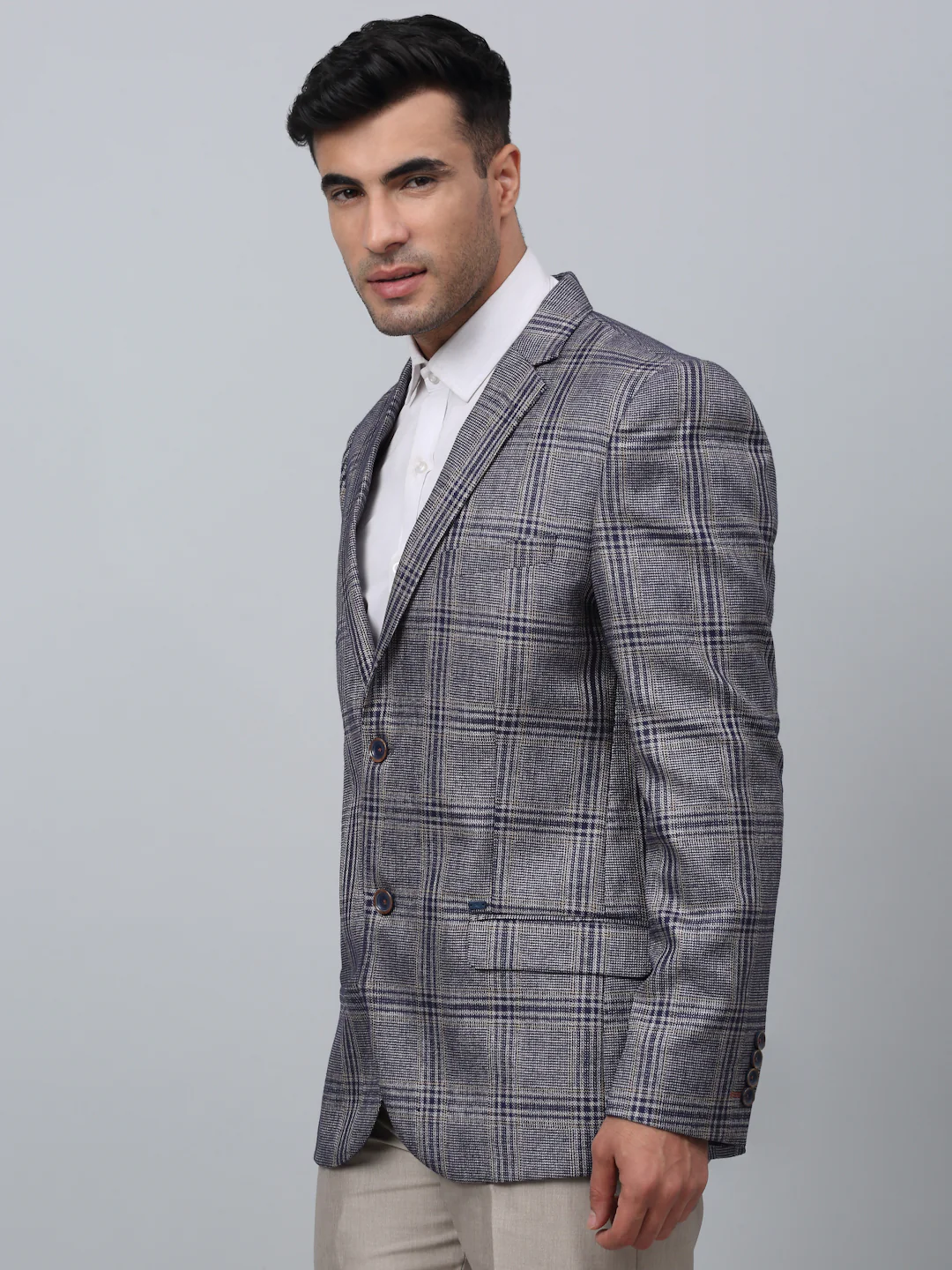 Blazer for Men | Premium Formal Blazer Slim Fit Notched Collar Poly Viscose Fabric Checkered Pattern - Image 2