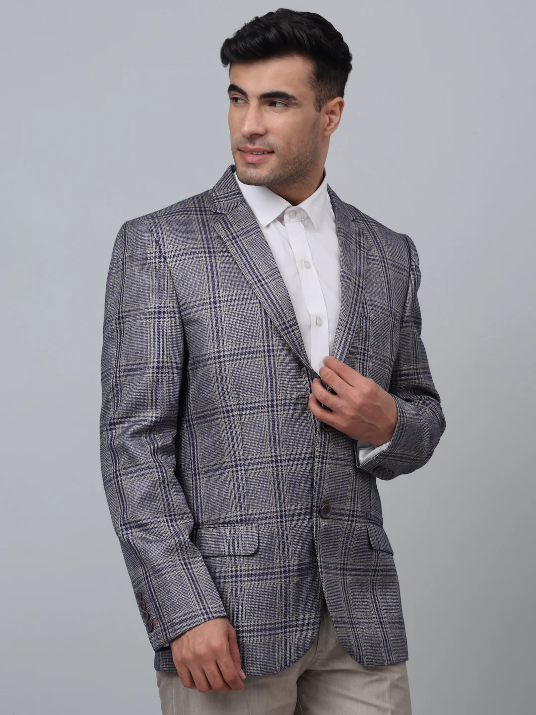 Blazer for Men | Premium Formal Blazer Slim Fit Notched Collar Poly Viscose Fabric Checkered Pattern - Image 3