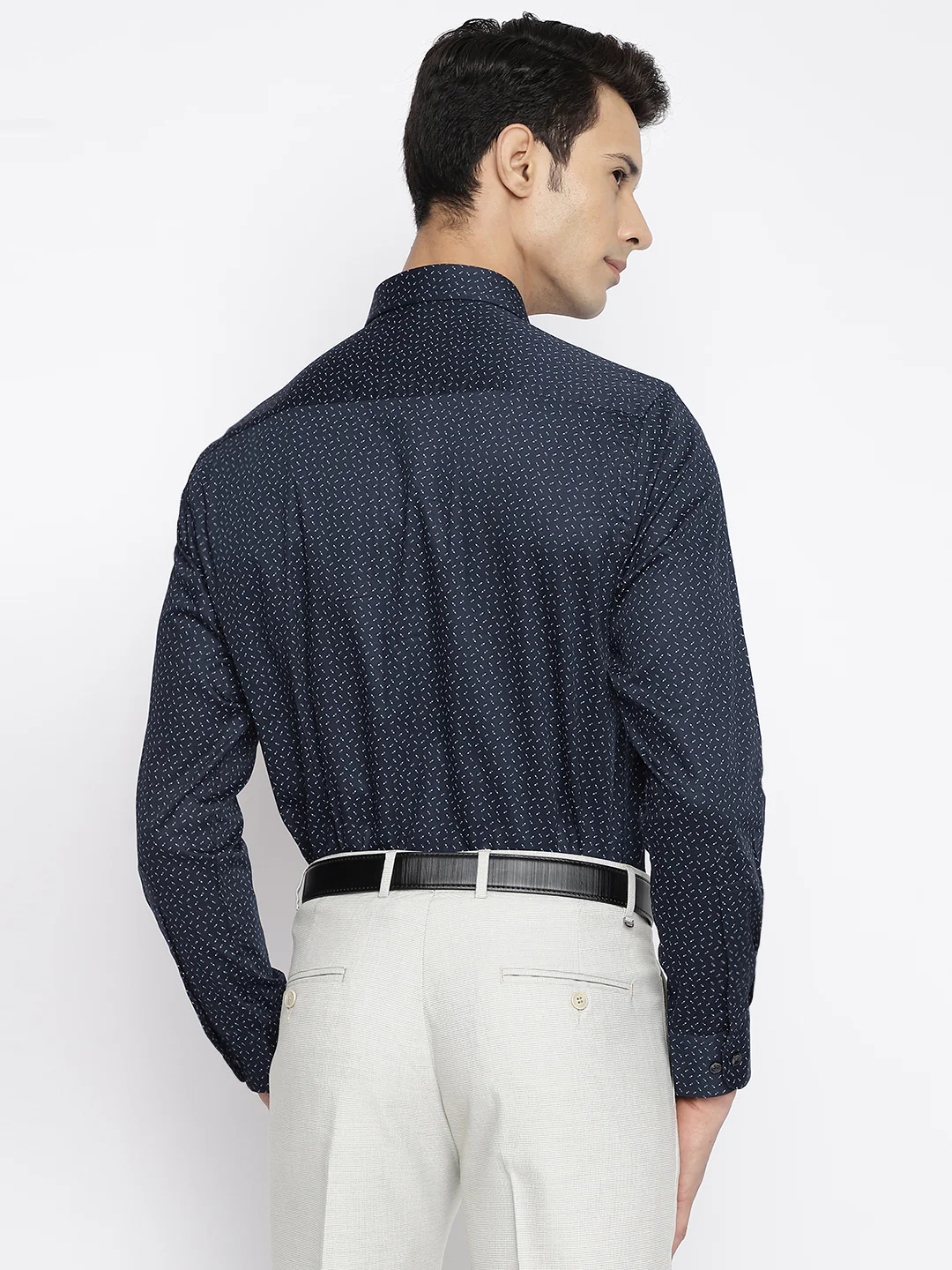 Men's Navy Blue Formal Ditsy Print Full Sleeve Shirt - Image 4