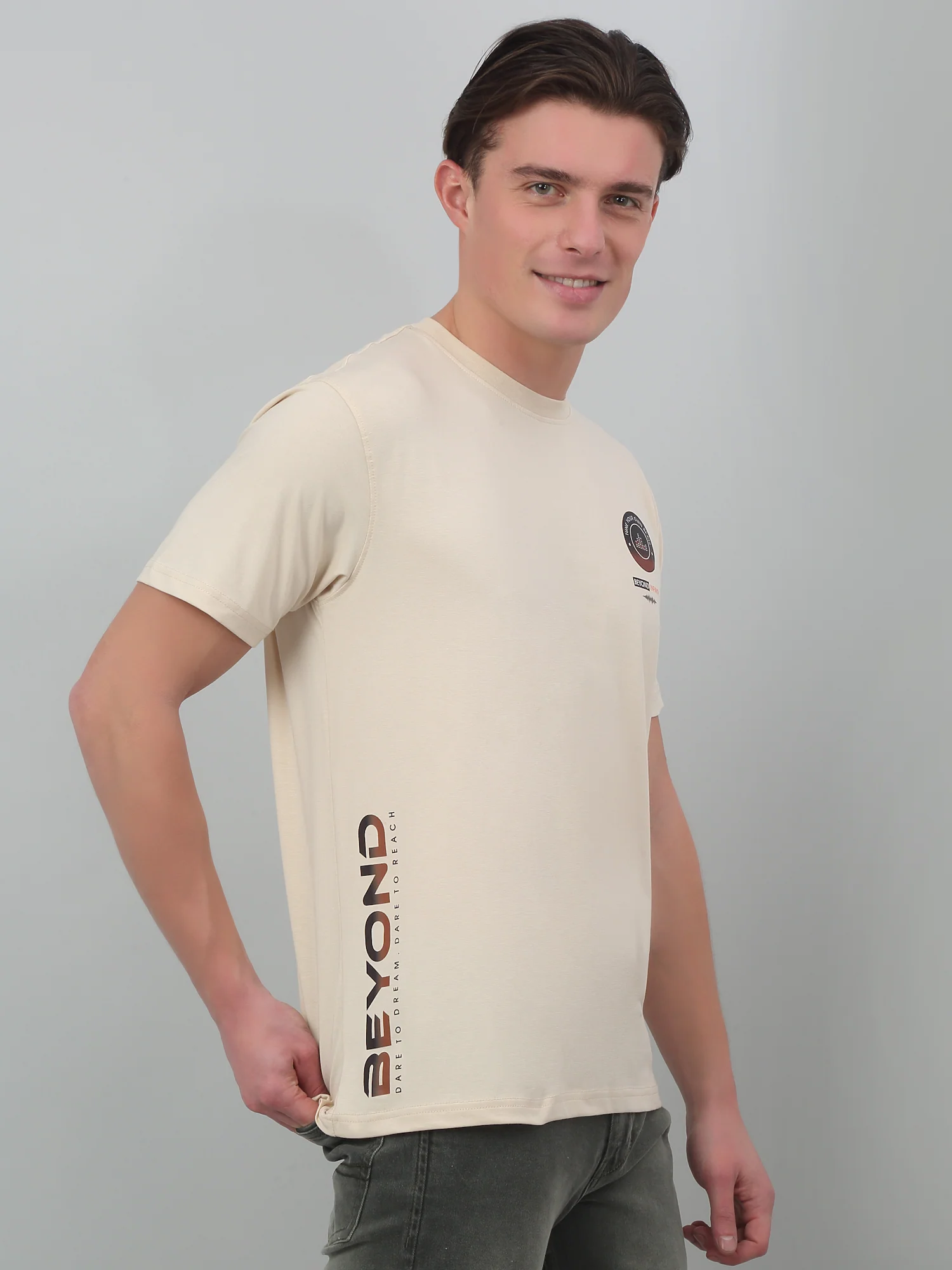 T-Shirt for Men | Breathable & Soft with Color Fastness Regular Fit Round Neck Cotton Blend Fabric Solid Pattern - Image 3