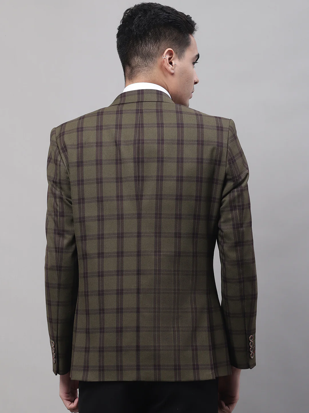 Blazer for Men | Premium Formal Blazer Slim Fit Notched Collar Poly Viscose Fabric Checkered Pattern - Image 2