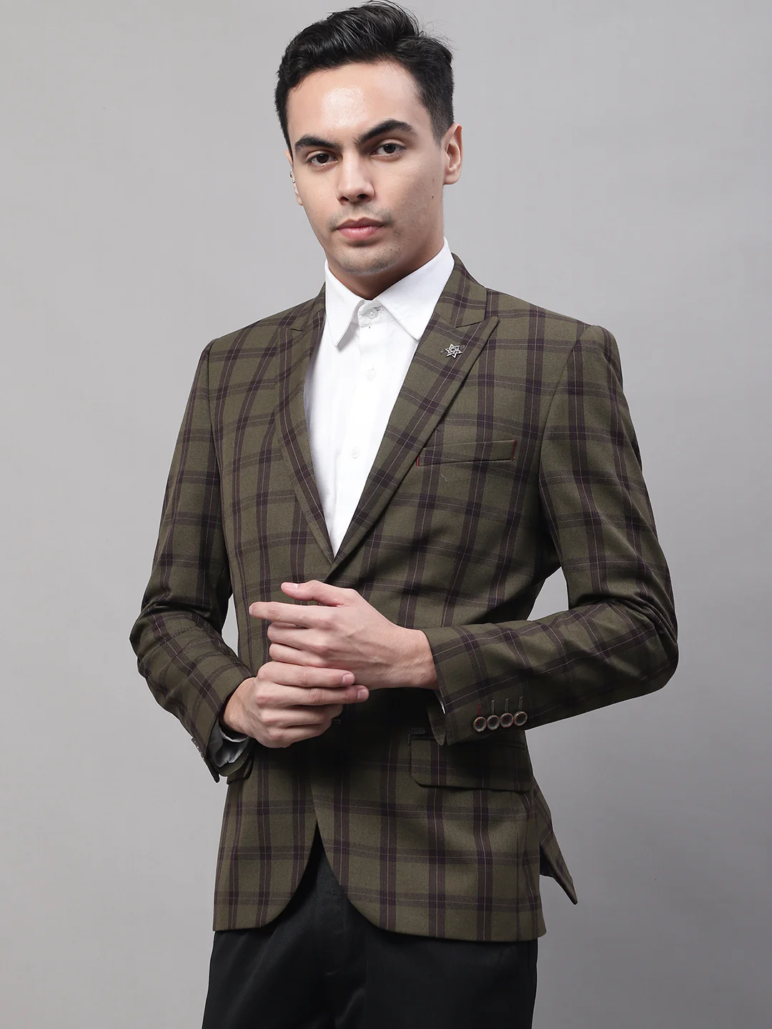 Blazer for Men | Premium Formal Blazer Slim Fit Notched Collar Poly Viscose Fabric Checkered Pattern - Image 3