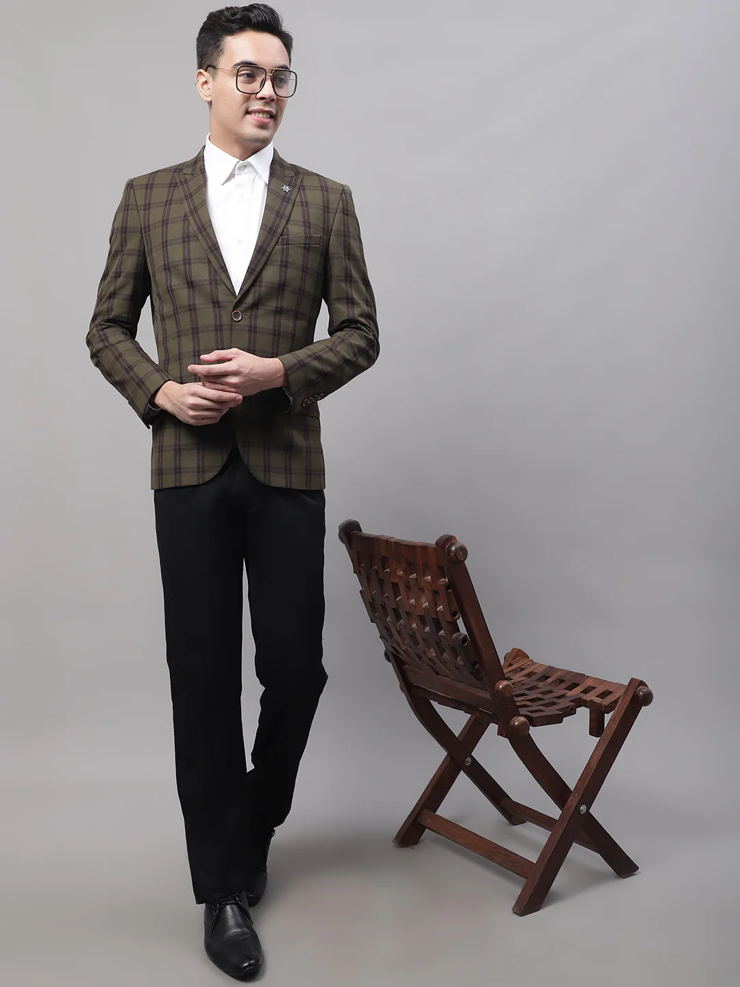 Blazer for Men | Premium Formal Blazer Slim Fit Notched Collar Poly Viscose Fabric Checkered Pattern - Image 5