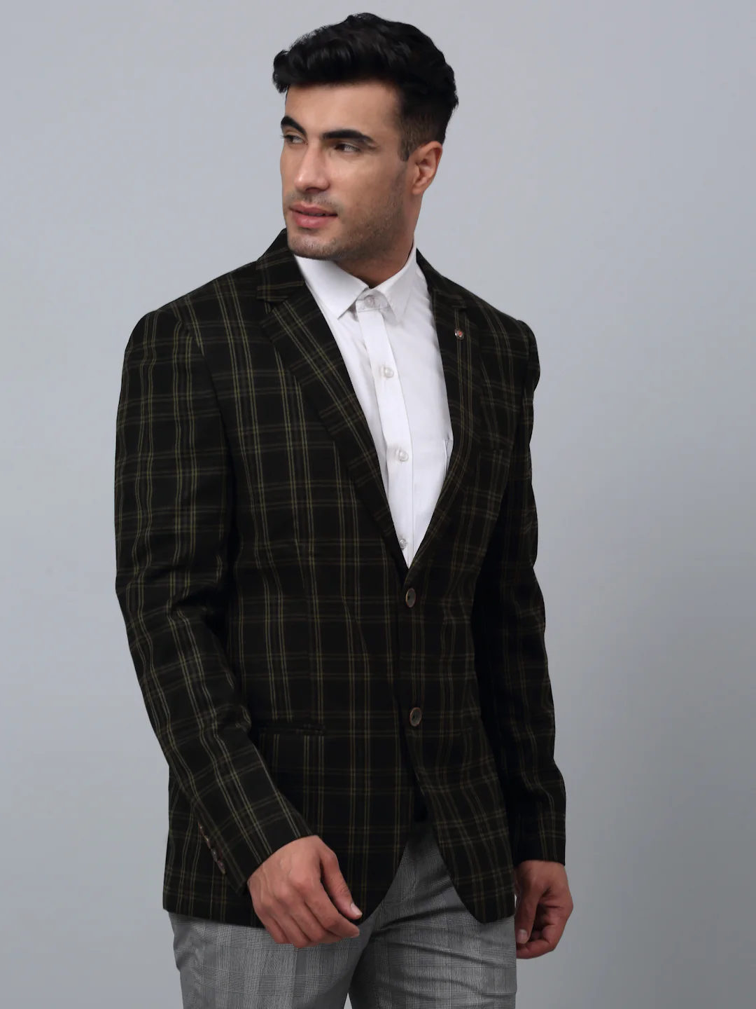 Blazer for Men | Premium Formal Blazer Slim Fit Notched Collar Brushed Fabric Checkered Pattern - Image 3
