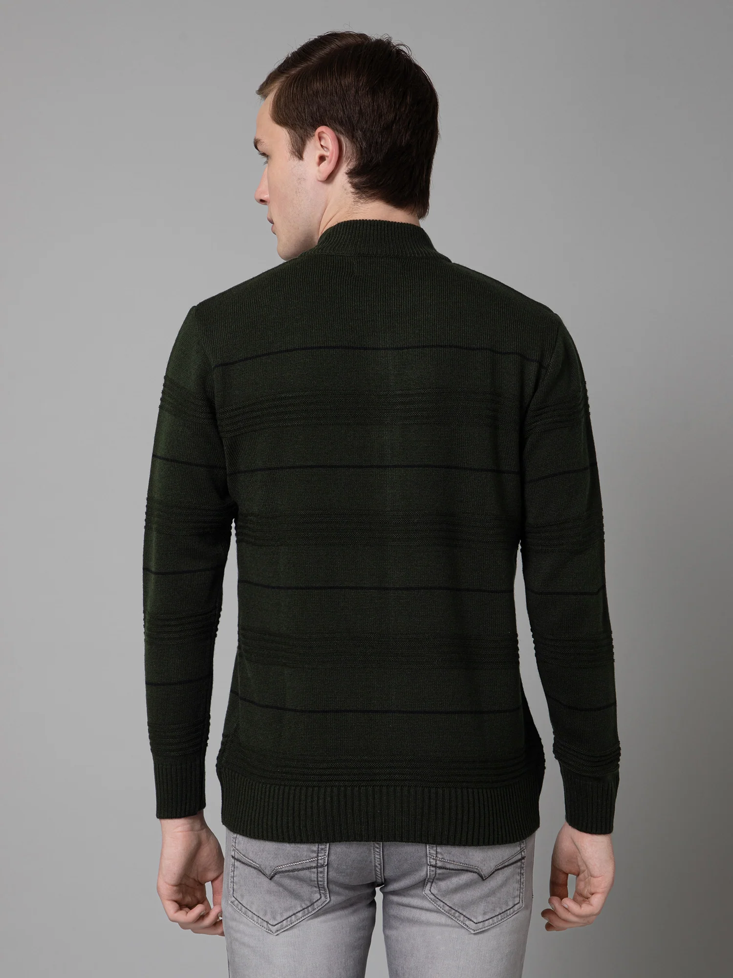 Olive Green Full Sleeve Mock Collar Regular Fit Casual Sweater for Men - Image 4