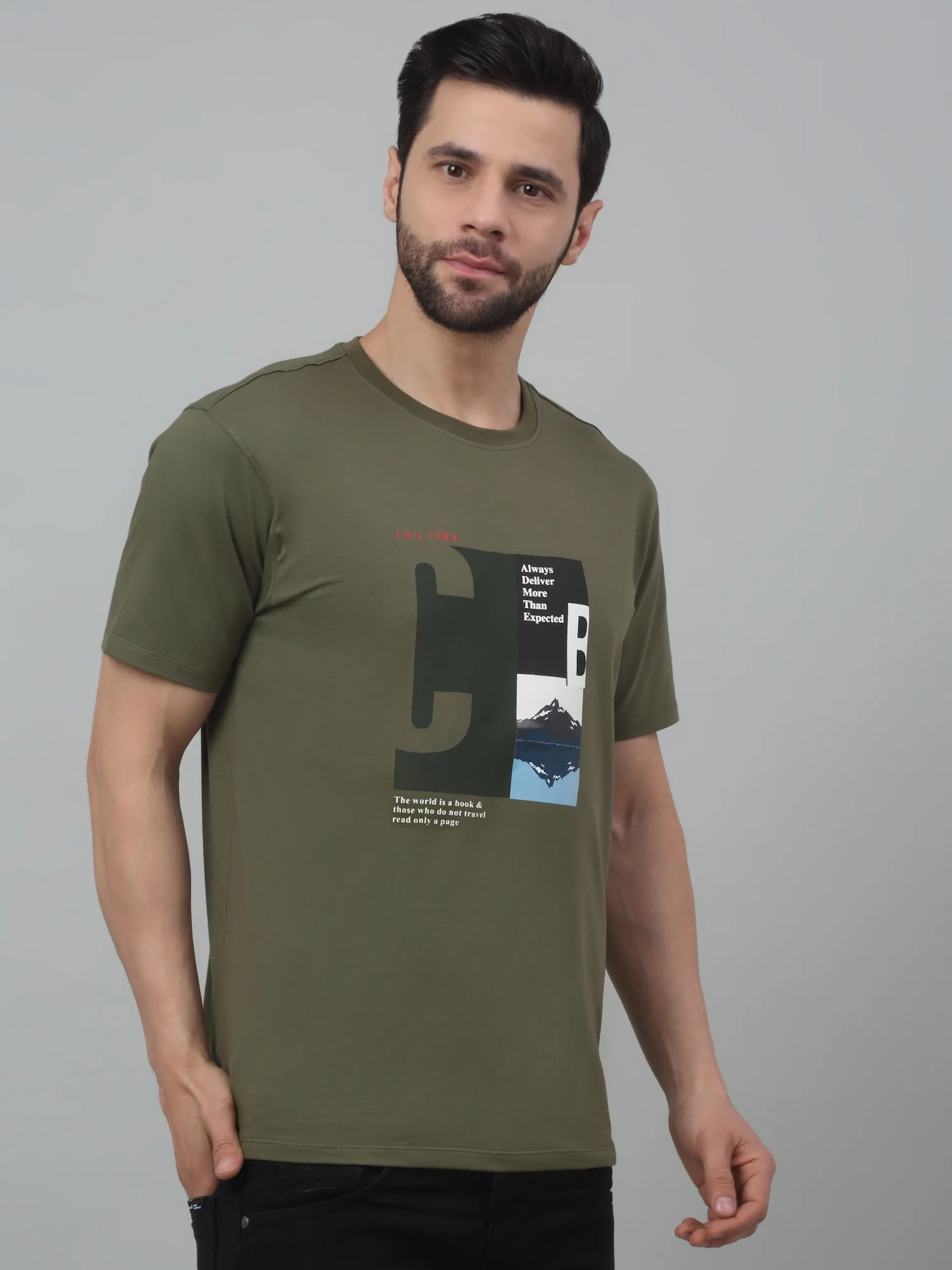 T-Shirt for Men | Breathable & Soft with Color Fastness Regular Fit Round Neck Cotton Blend Fabric Printed Pattern - Image 3