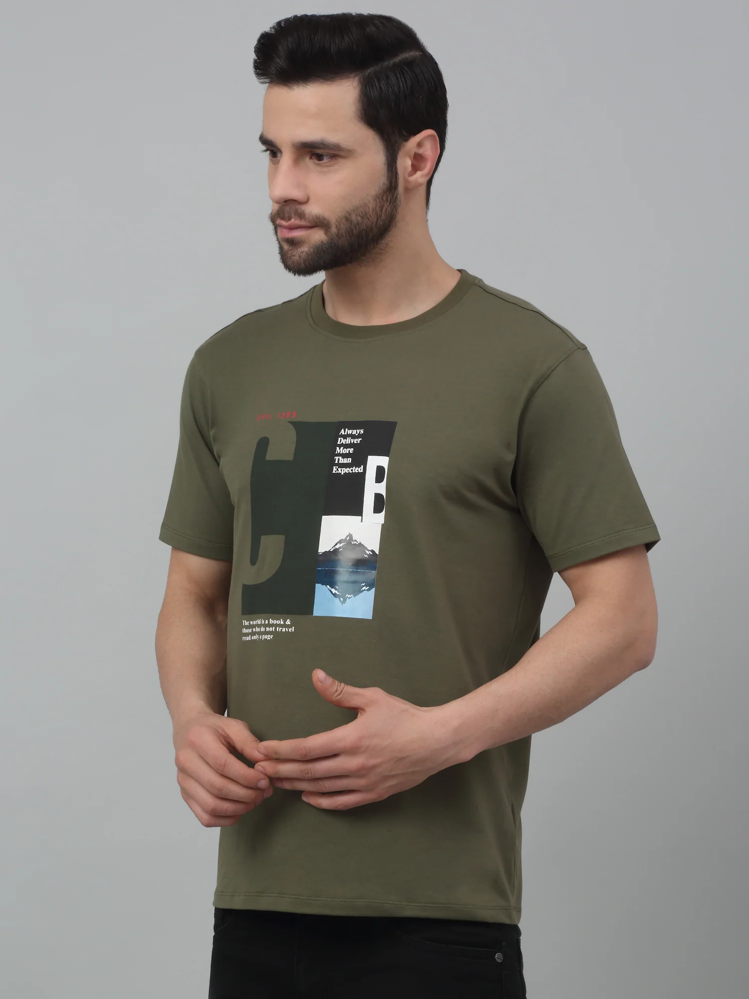 T-Shirt for Men | Breathable & Soft with Color Fastness Regular Fit Round Neck Cotton Blend Fabric Printed Pattern - Image 4