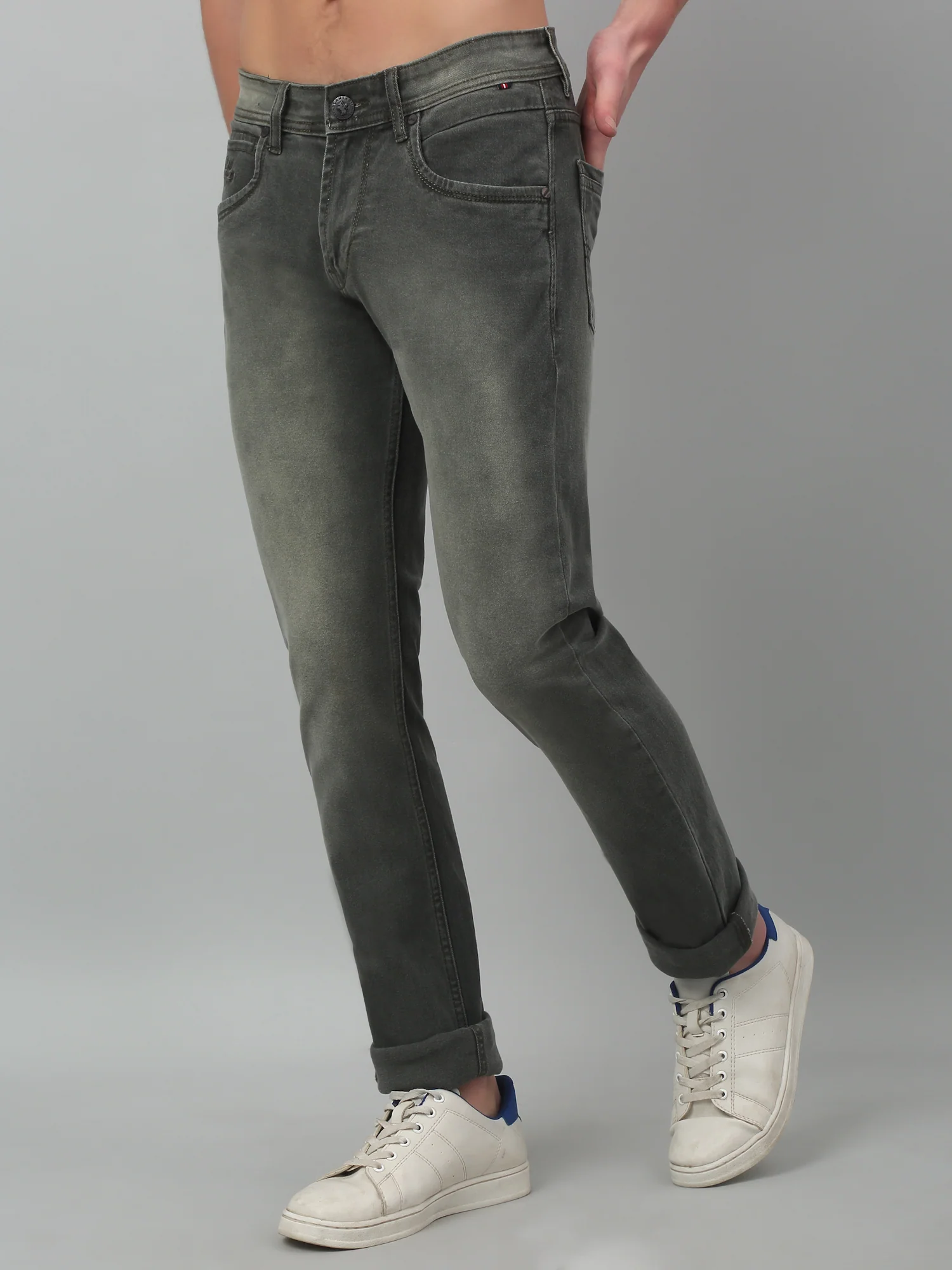 Denim Jeans for Men l Breathable & Soft with Color Fastness Ultra Narrow Fit Cotton Fabric Solid Pattern Button Closure - Image 4
