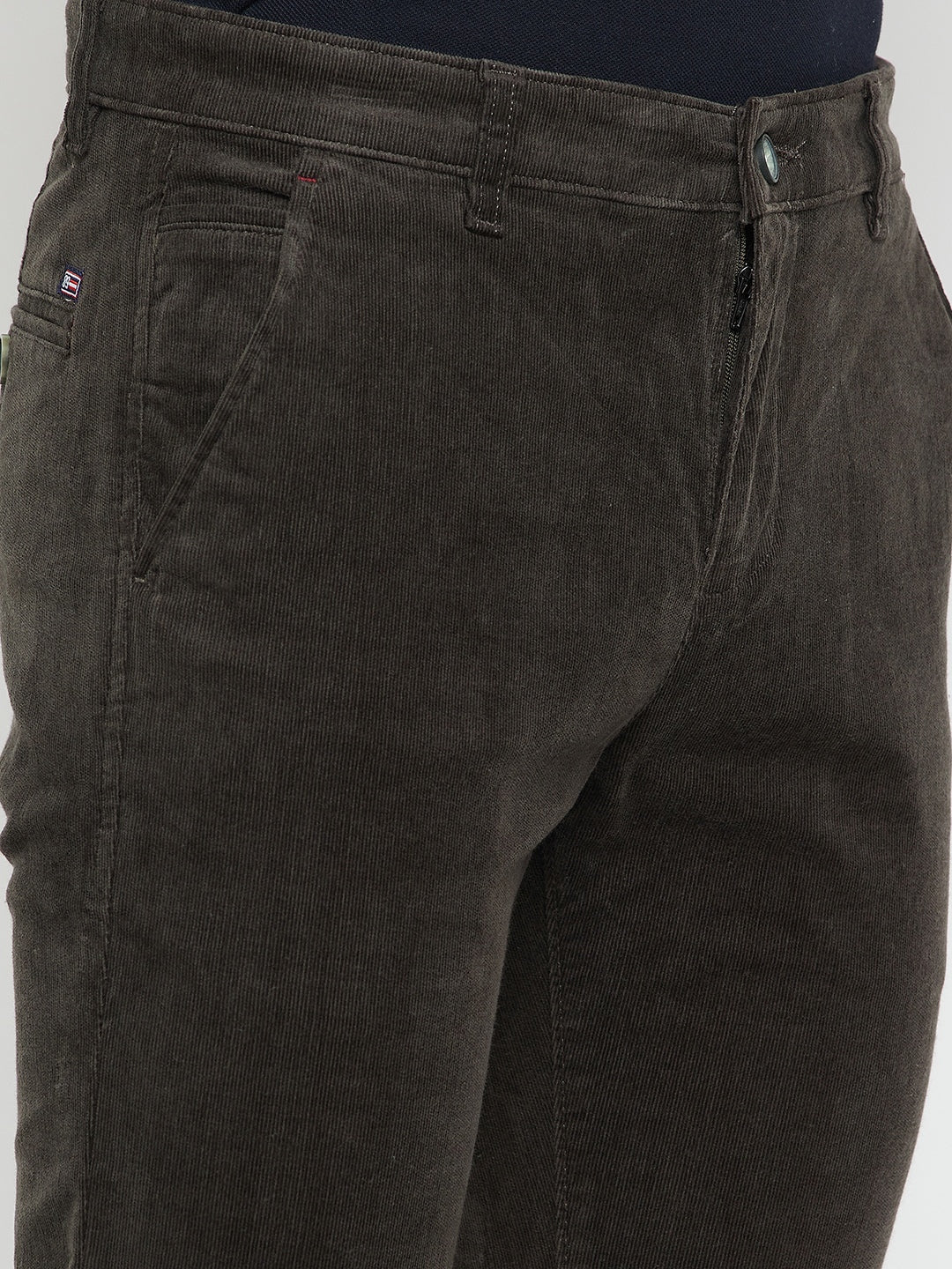 Men's Casual Flat front Olive Green Corduroy Trousers - Image 6