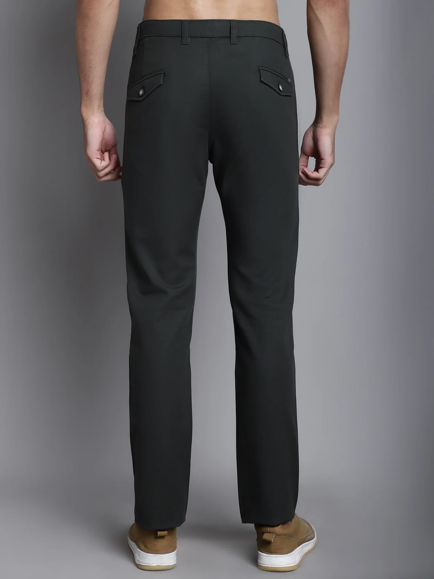 Men's Casual Flat front Olive Green  Trousers - Image 2