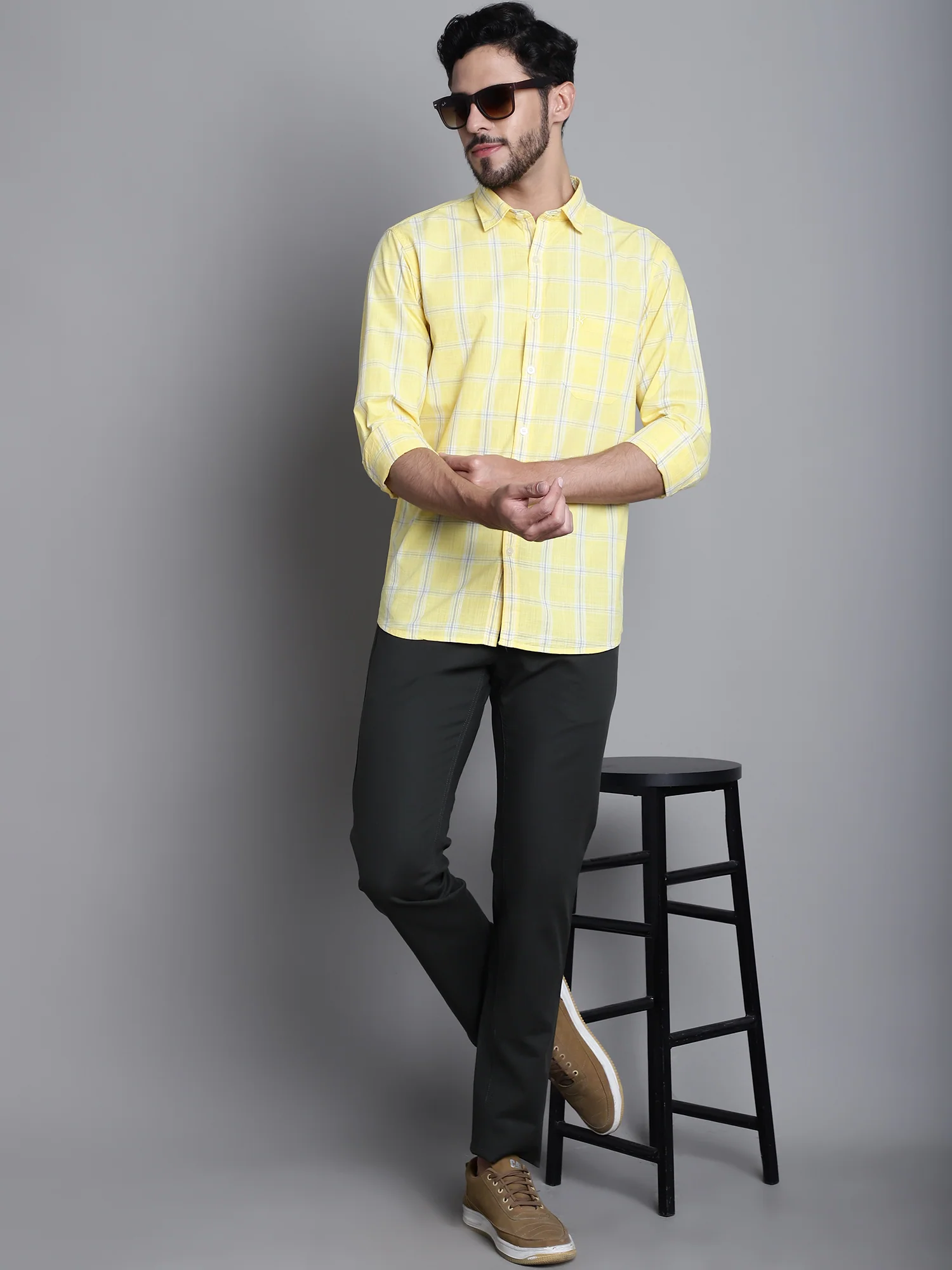 Men's Casual Flat front Olive Green  Trousers - Image 5