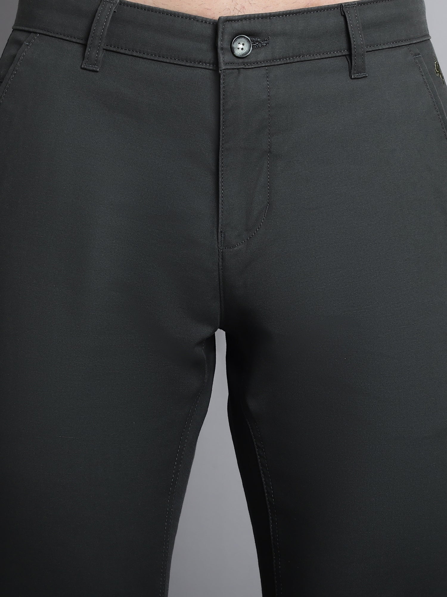 Men's Casual Flat front Olive Green  Trousers - Image 6