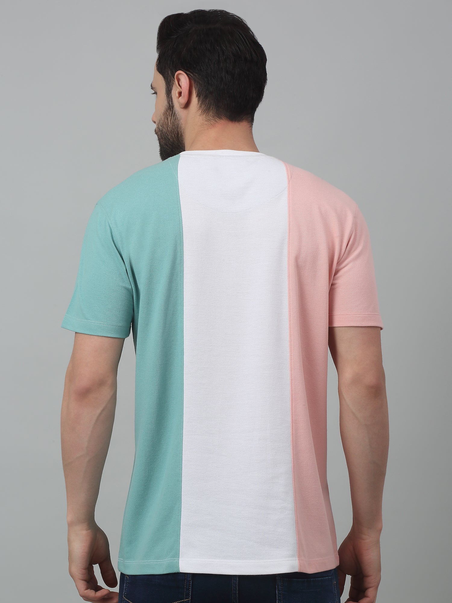 T-Shirt for Men | Breathable & Soft with Color Fastness Regular Fit Round Neck Poly Cotton Fabric Colour Block Pattern - Image 2