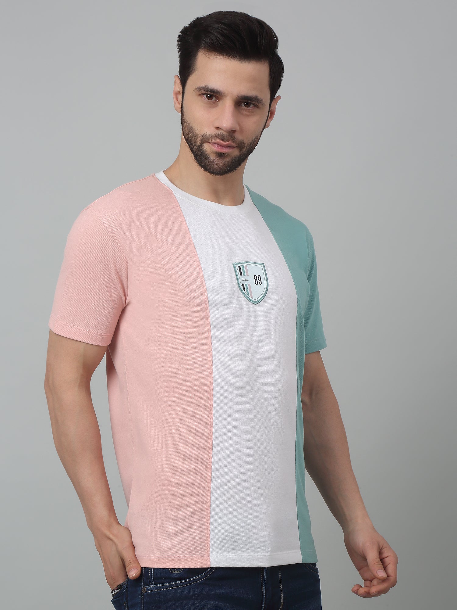T-Shirt for Men | Breathable & Soft with Color Fastness Regular Fit Round Neck Poly Cotton Fabric Colour Block Pattern - Image 3