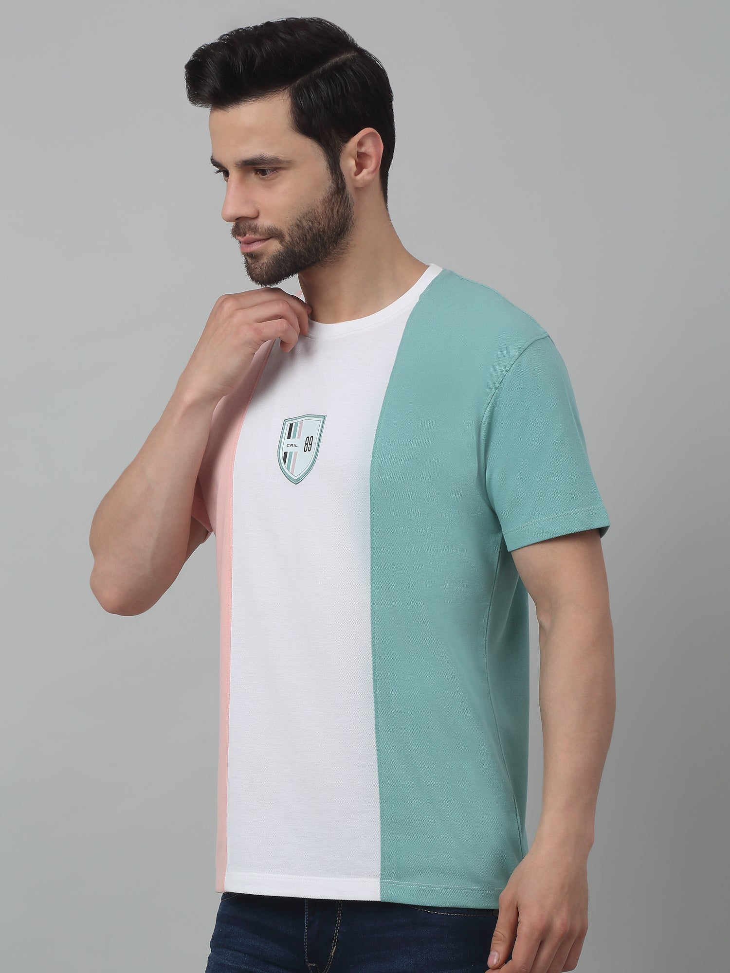 T-Shirt for Men | Breathable & Soft with Color Fastness Regular Fit Round Neck Poly Cotton Fabric Colour Block Pattern - Image 4