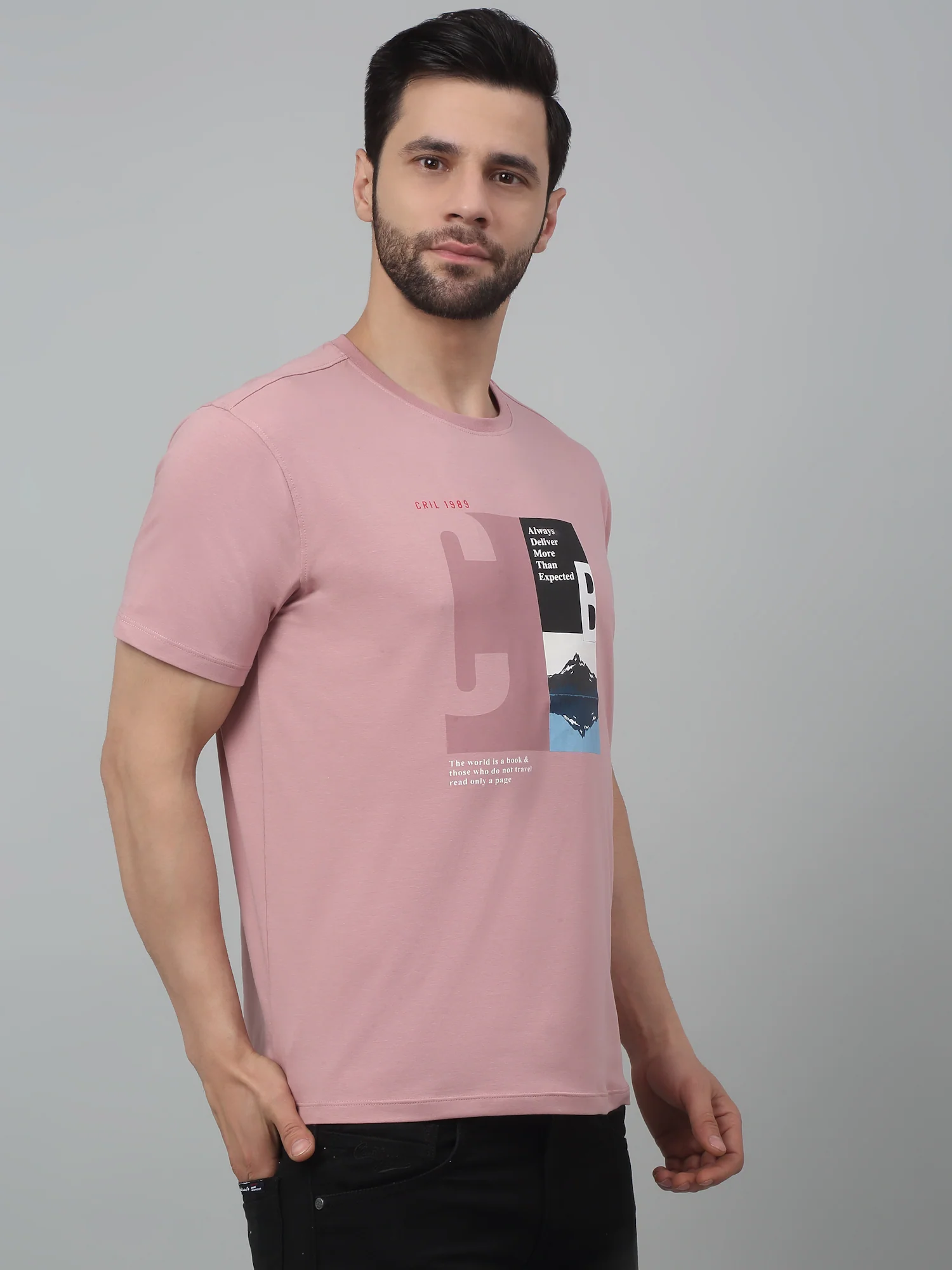 T-Shirt for Men | Breathable & Soft with Color Fastness Regular Fit Round Neck Cotton Blend Fabric Printed Pattern - Image 3