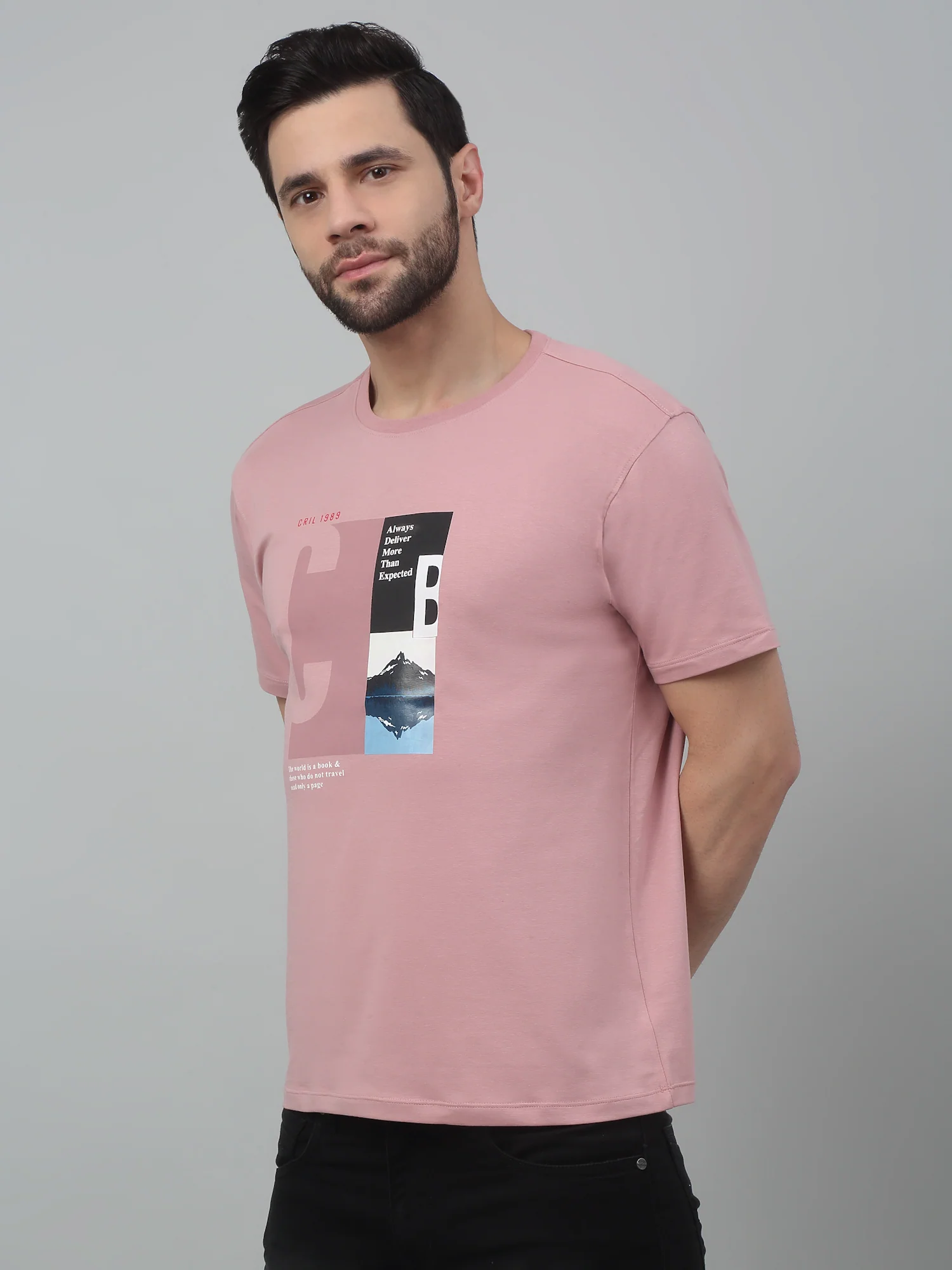 T-Shirt for Men | Breathable & Soft with Color Fastness Regular Fit Round Neck Cotton Blend Fabric Printed Pattern - Image 4