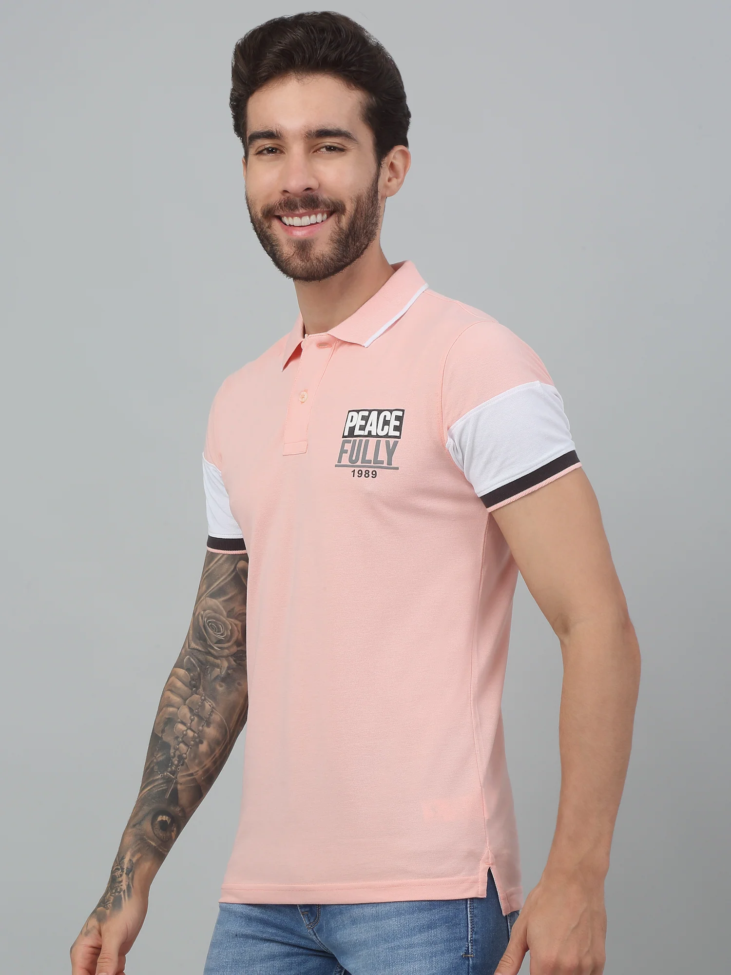 T-Shirt for Men | Breathable & Soft with Color Fastness Regular Fit Polo Neck Poly Cotton Fabric Solid Pattern - Image 3