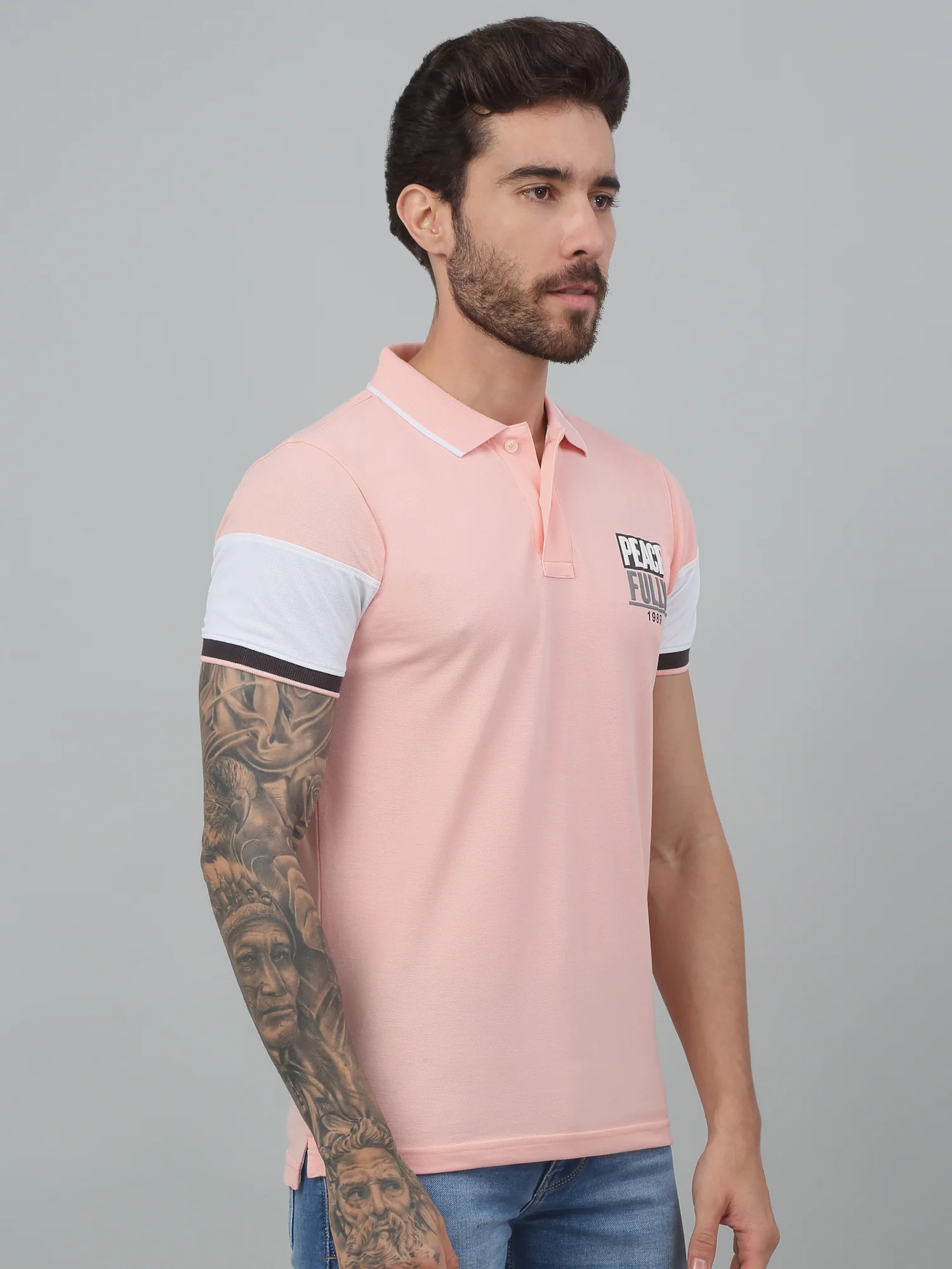T-Shirt for Men | Breathable & Soft with Color Fastness Regular Fit Polo Neck Poly Cotton Fabric Solid Pattern - Image 4