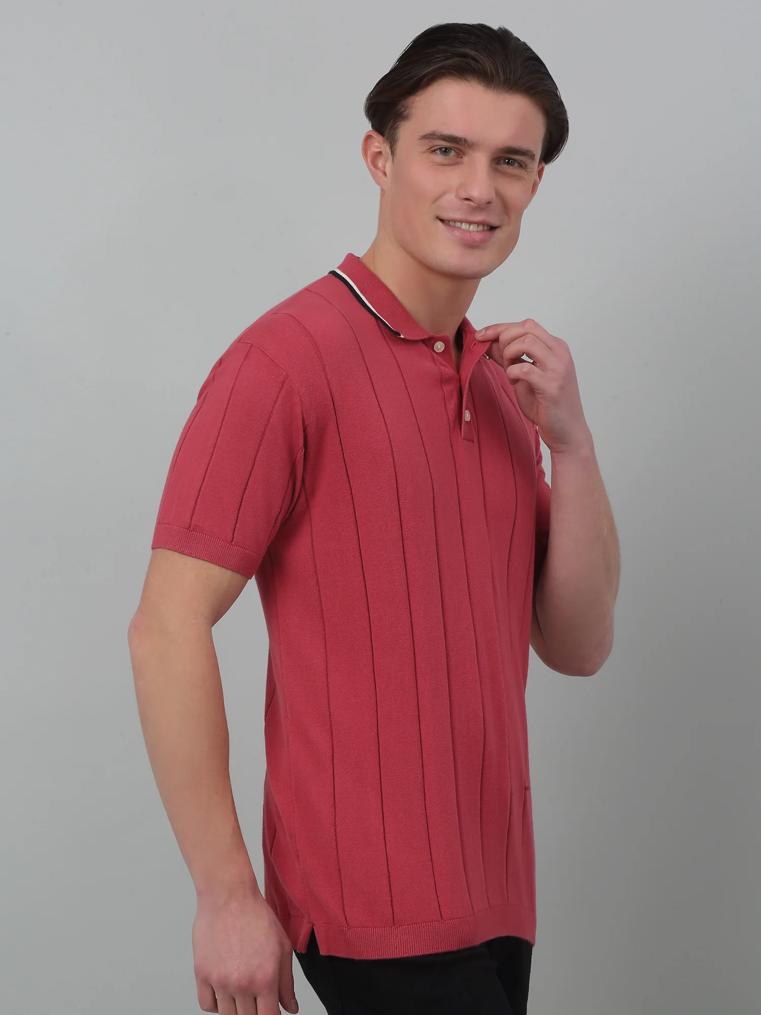 T-Shirt for Men | Breathable & Soft with Color Fastness Regular Fit Polo Neck Cotton Fabric Striped Pattern - Image 3