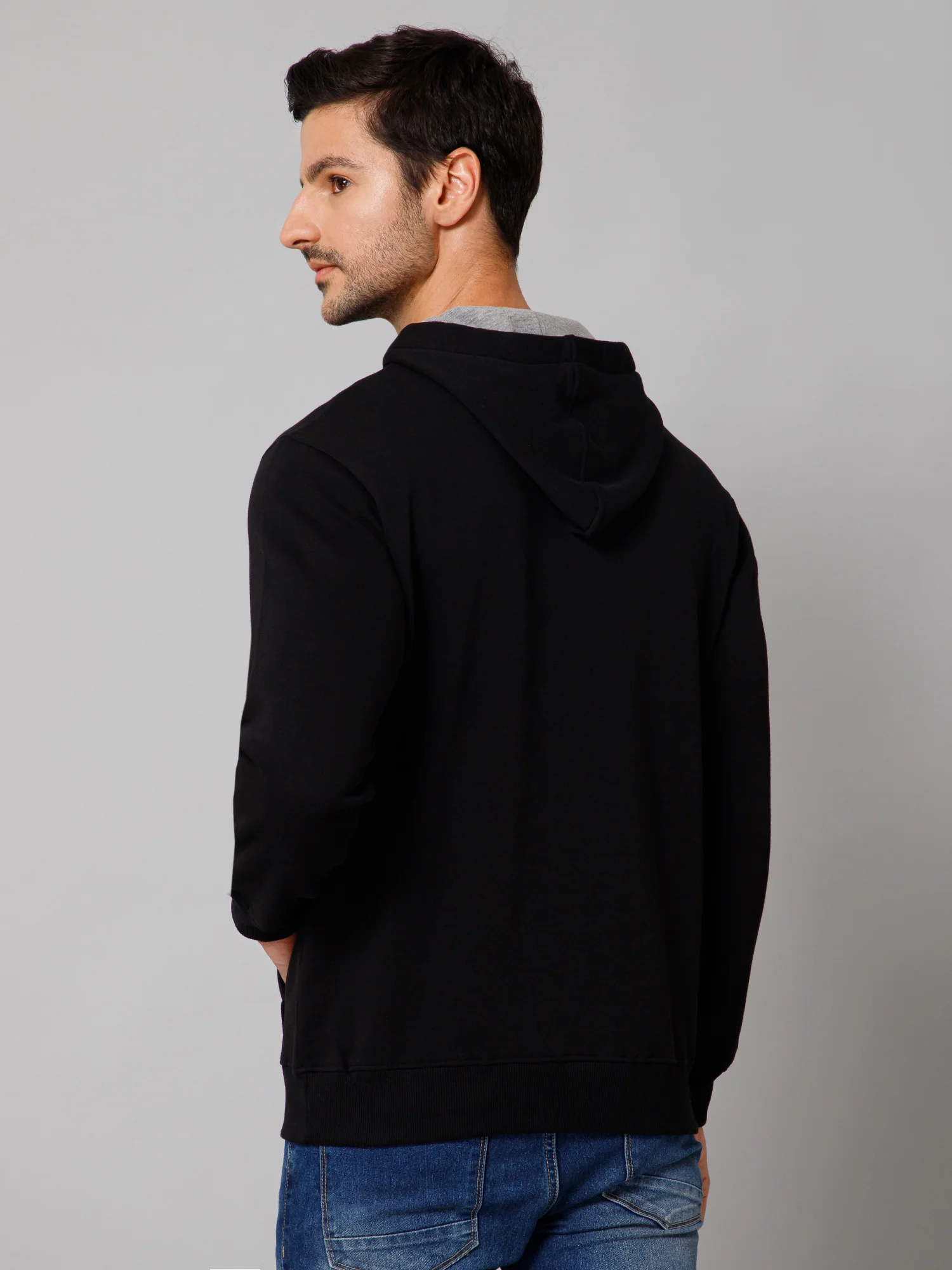 Printed Black Full Sleeves Hooded Neck Regular Fit Casual Sweatshirt for Men - Image 4