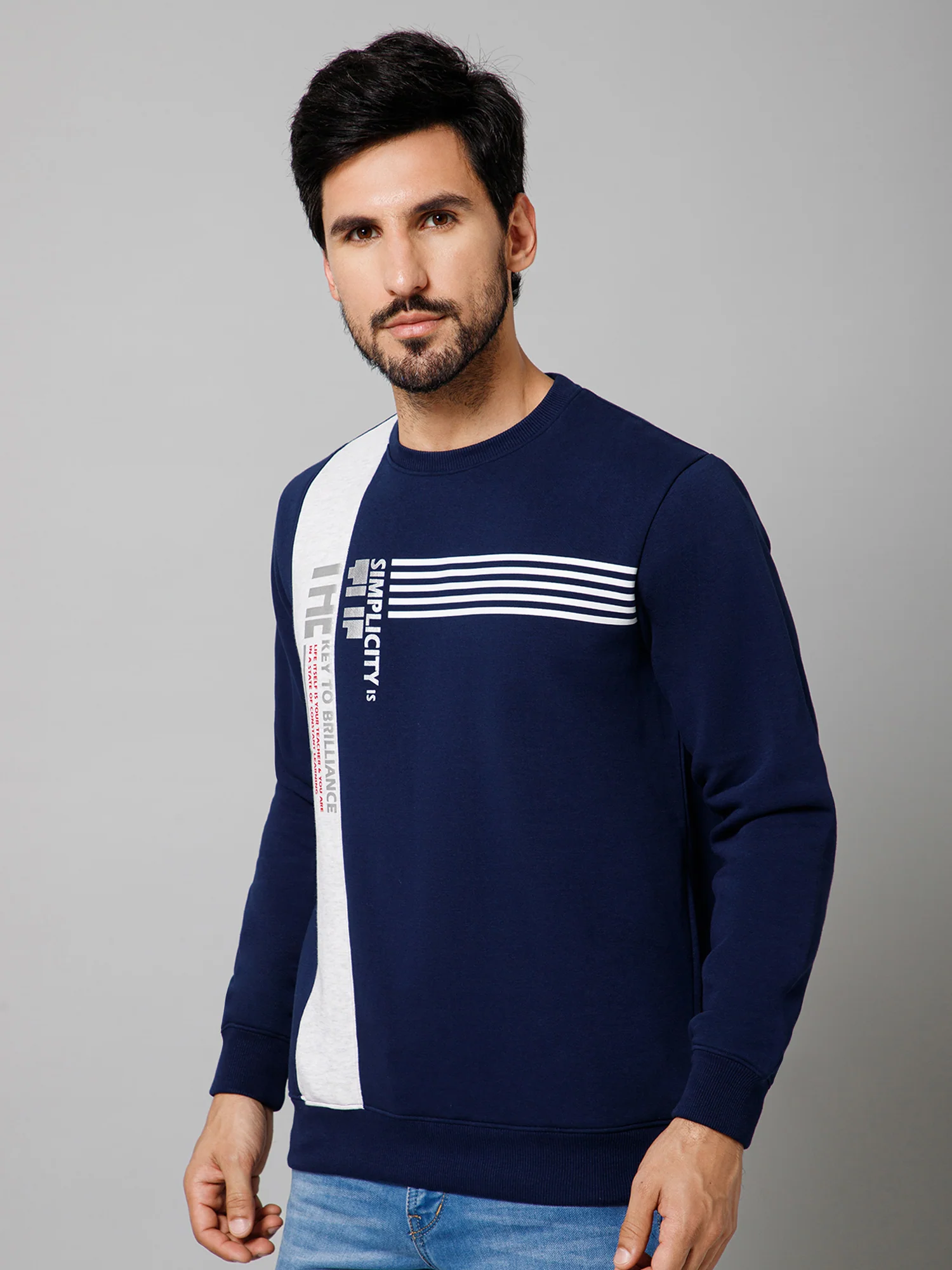 Printed Blue Full Sleeves Round Neck Regular Fit Casual Sweatshirt For Men - Image 2