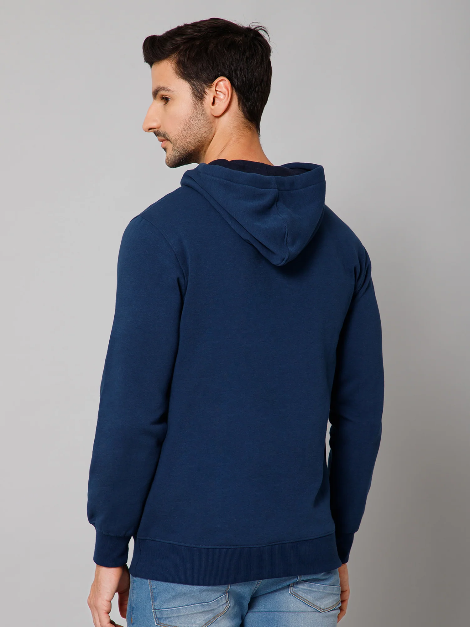 Printed Blue Full Sleeves Hooded Neck Regular Fit Casual Sweatshirt for Men - Image 4