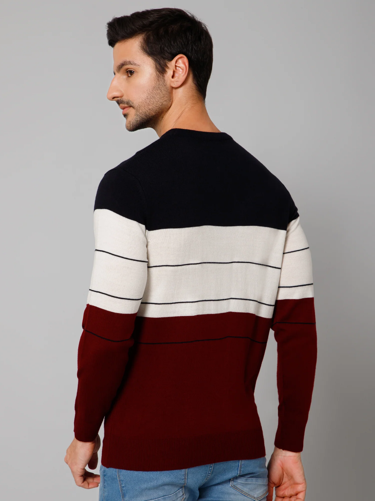 Printed Maroon Full Sleeves Round Neck Regular Fit Casual Sweater for Men - Image 4