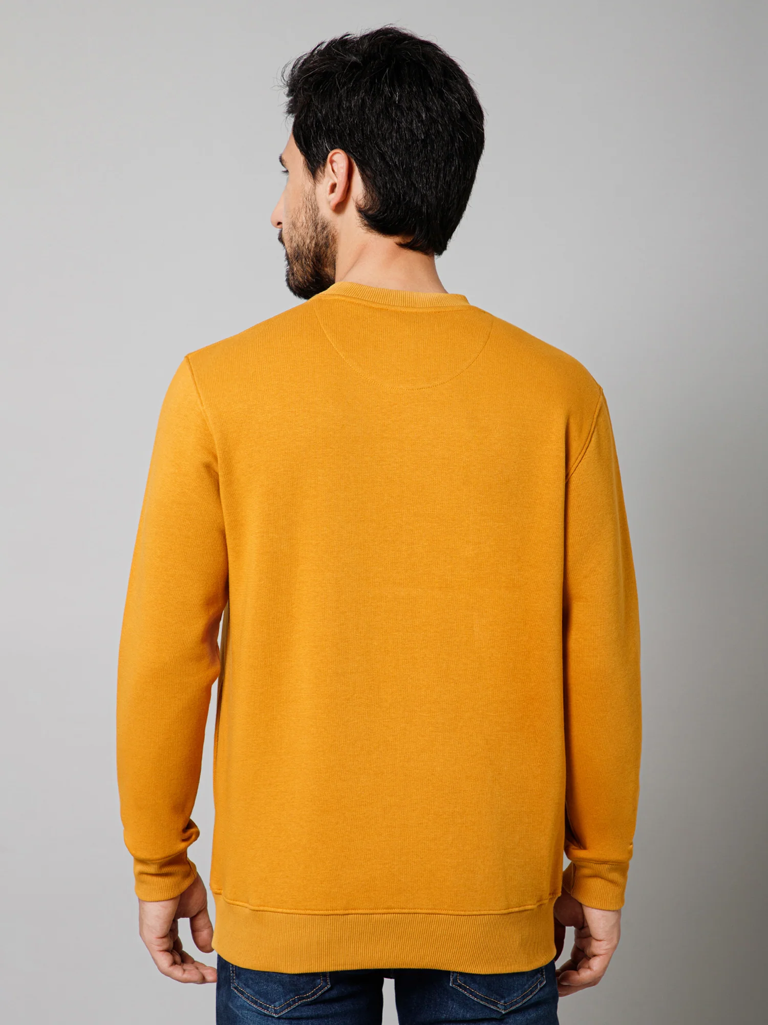 Printed Mustard Full Sleeves Round Neck Regular Fit Casual Sweatshirt For Mens - Image 4
