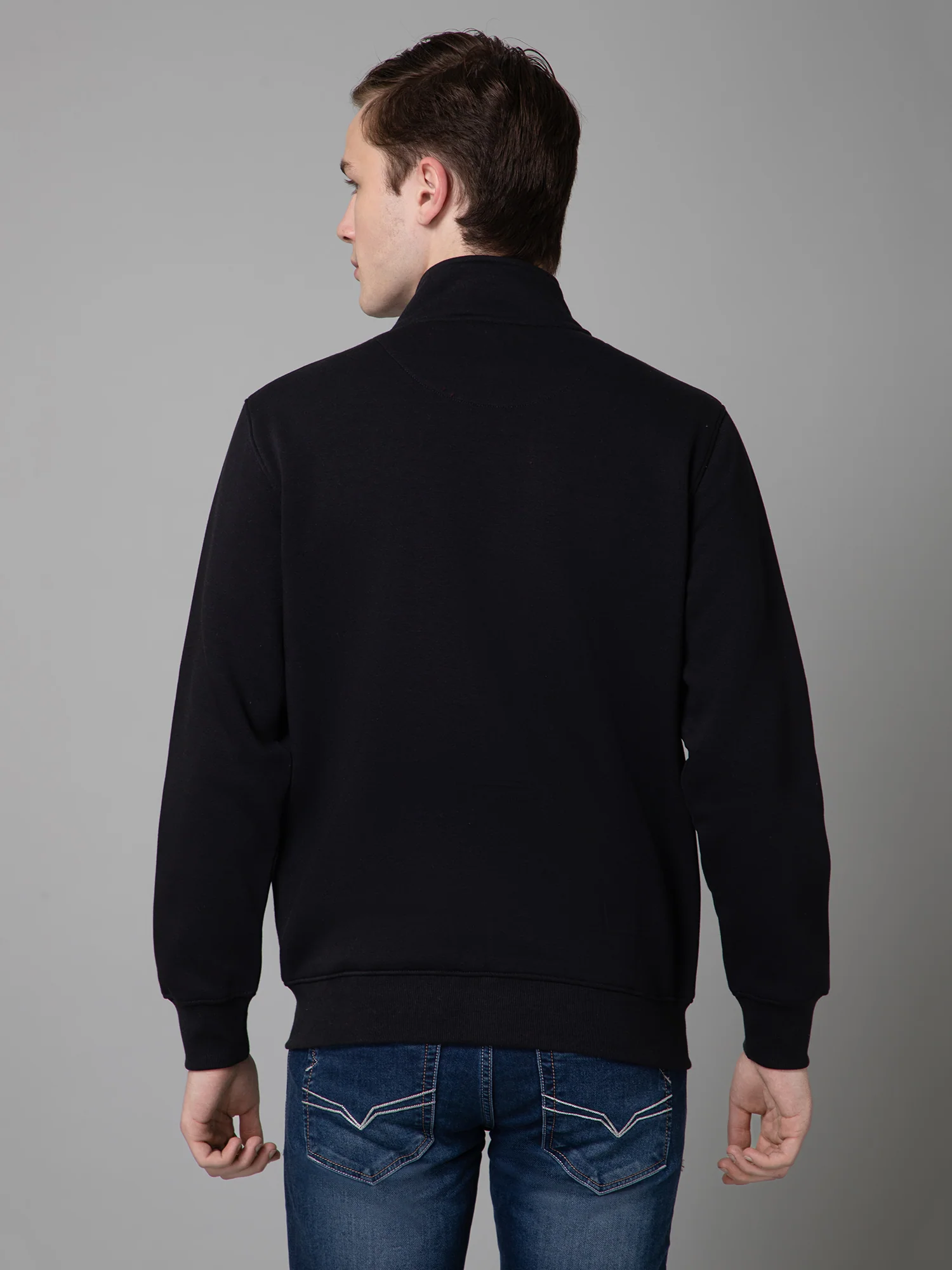 Printed Navy Blue Full Sleeves Mock Collar Regular Fit Casual Sweatshirt for Men - Image 4