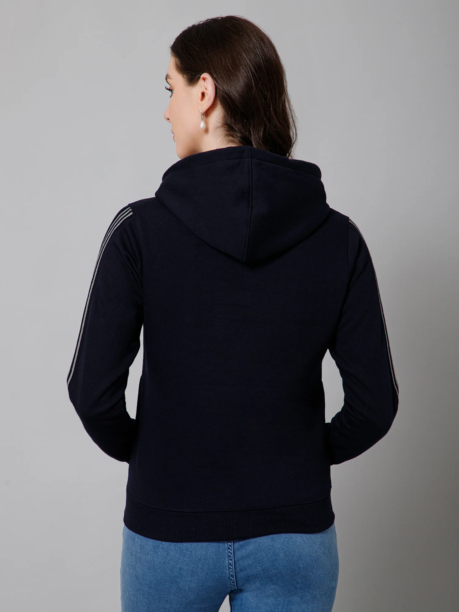 Women's Casual  Navy Blue Regular Full Sleeve Pullover Hoodie Fleece Sweatshirt - Image 4