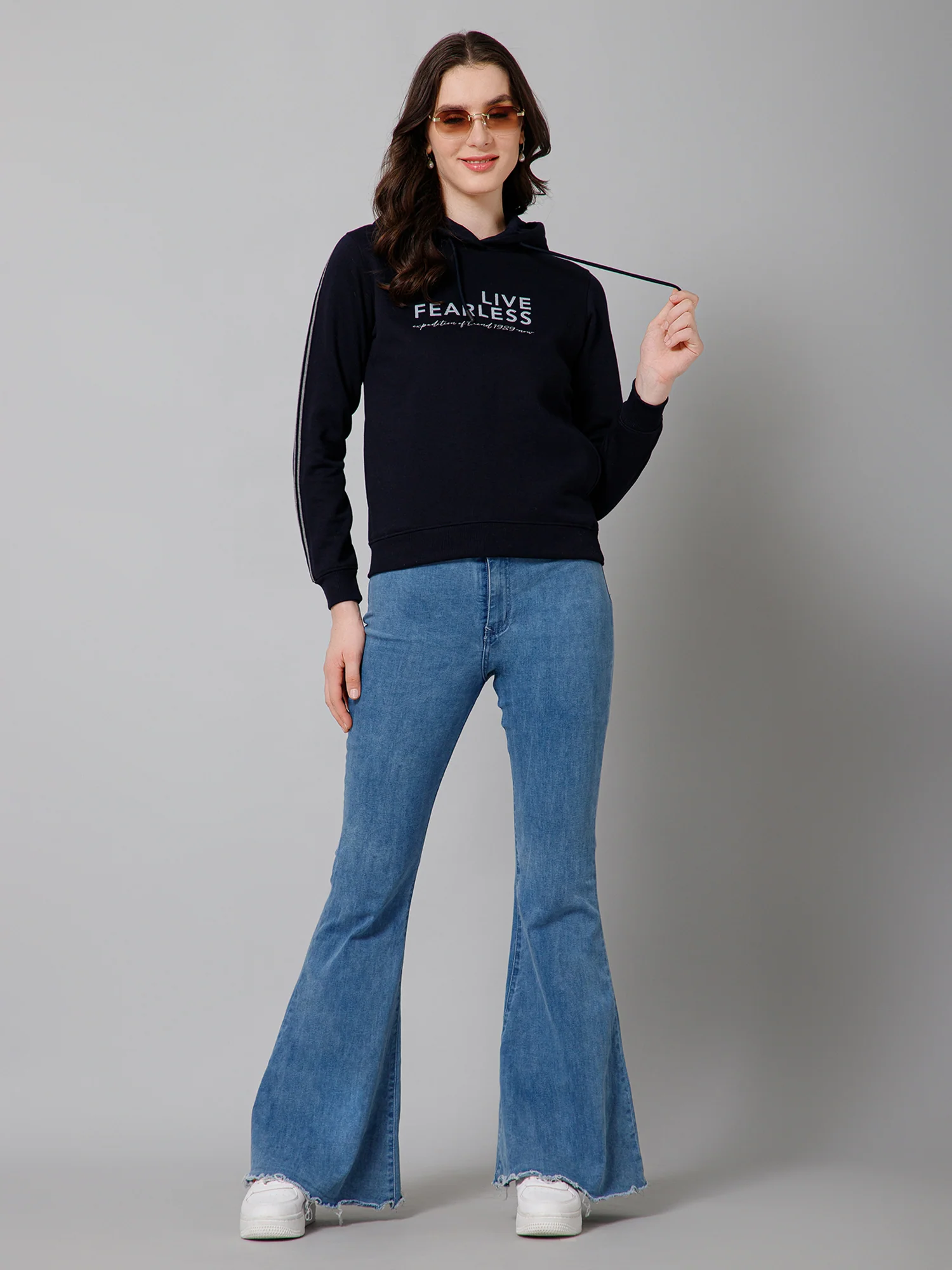 Women's Casual  Navy Blue Regular Full Sleeve Pullover Hoodie Fleece Sweatshirt - Image 5
