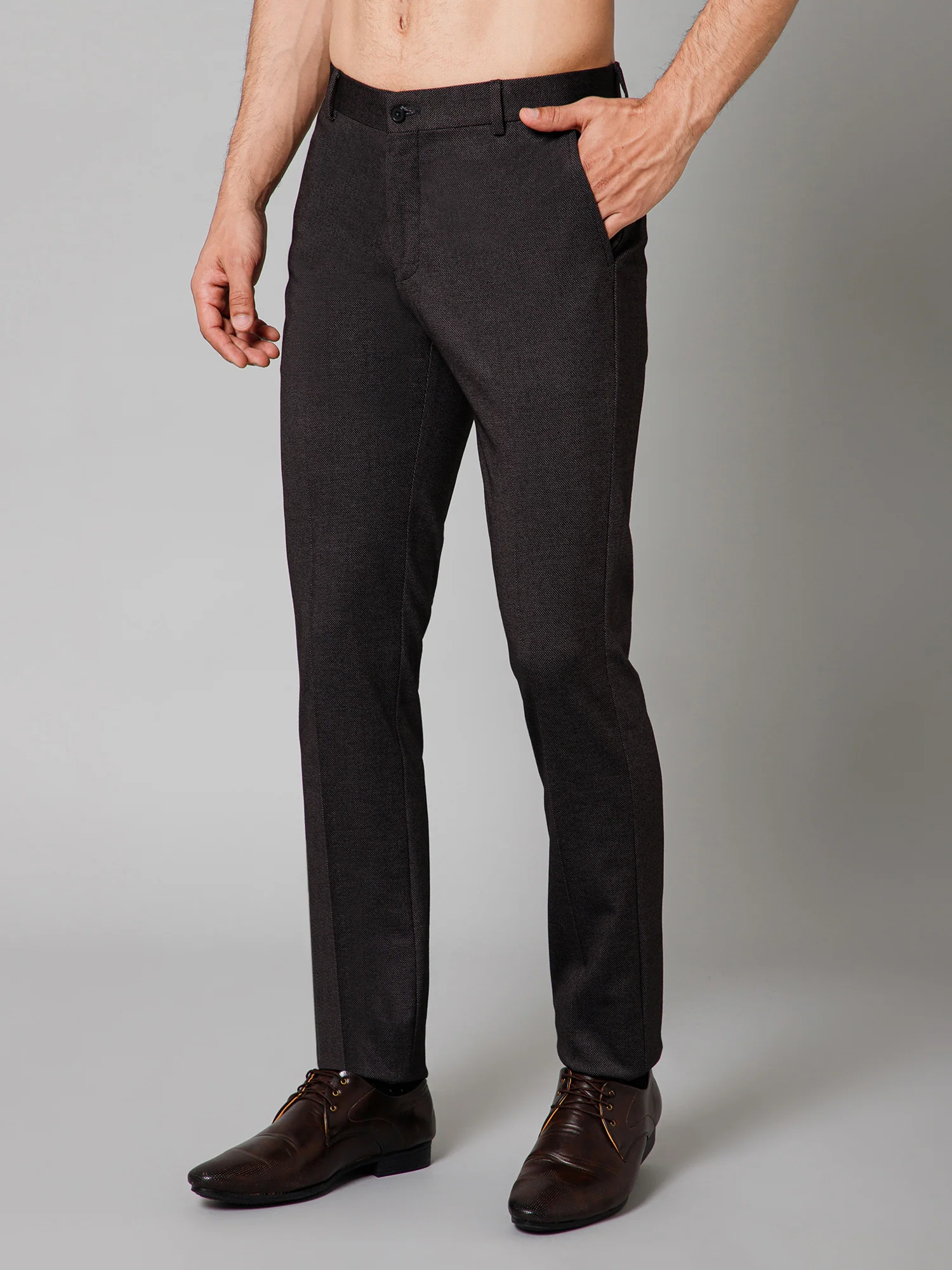 Formal Trouser for Men | Breathable & Soft with Color Fastness Regular Fit Terry Rayon Fabric Self Design Pattern Button Closure - Image 2